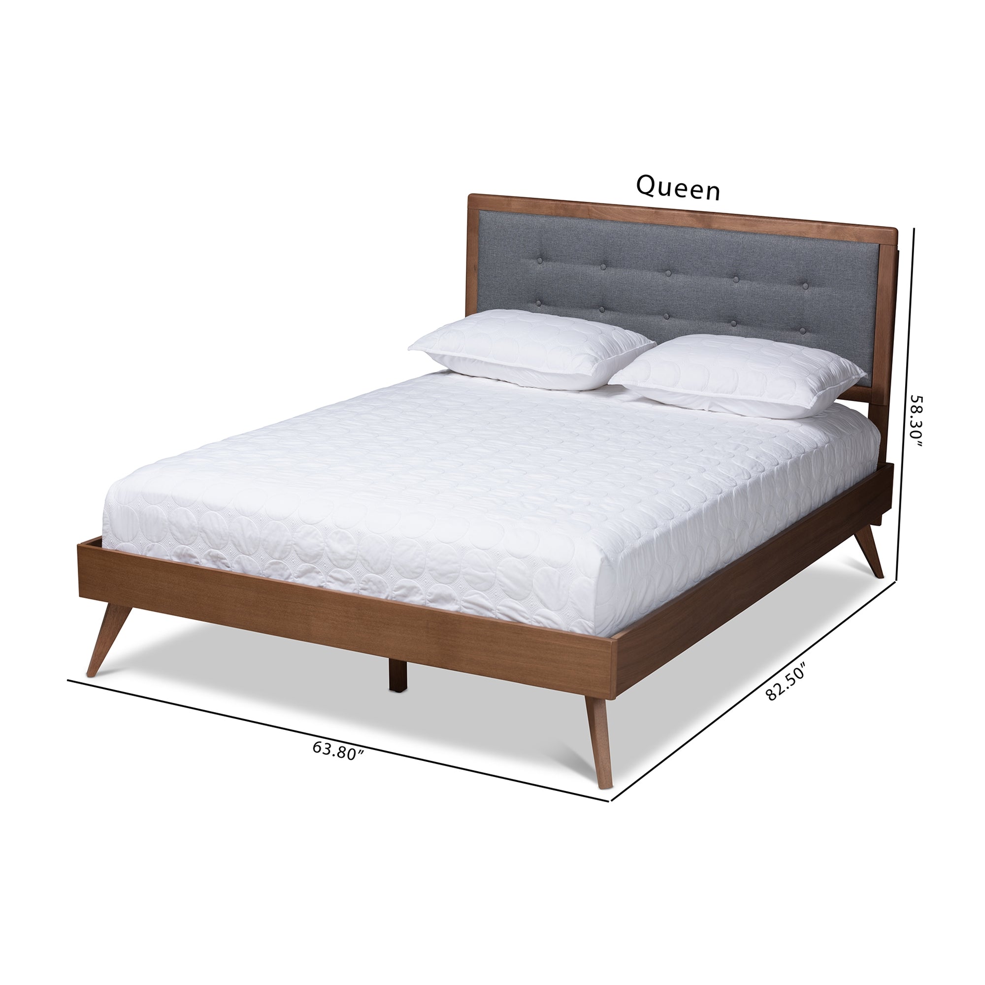 Baxton Studio Ines Mid-Century Modern Dark Grey Fabric Upholstered Walnut Brown Finished Wood King Size Platform Bed