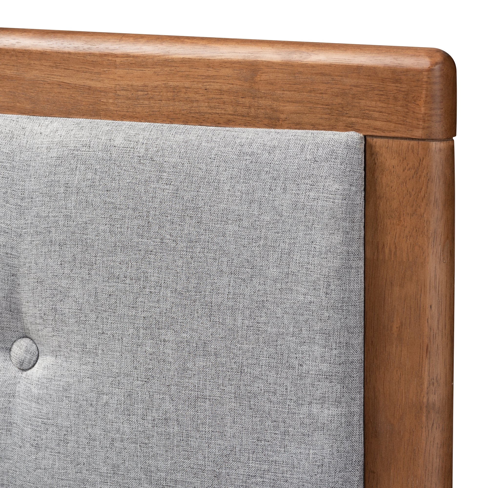 Baxton Studio Ines Mid-Century Modern Light Grey Fabric Upholstered Walnut Brown Finished Wood King Size Platform Bed
