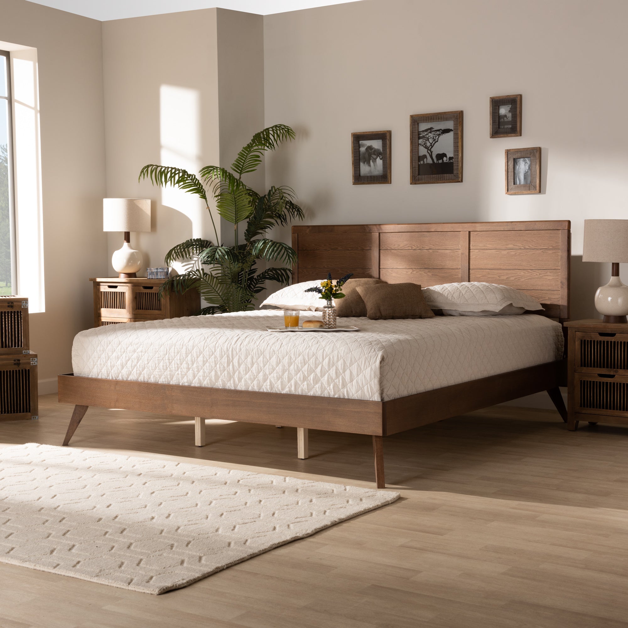 Baxton Studio Artemis Mid-Century Modern Walnut Brown Finished Wood King Size Platform Bed