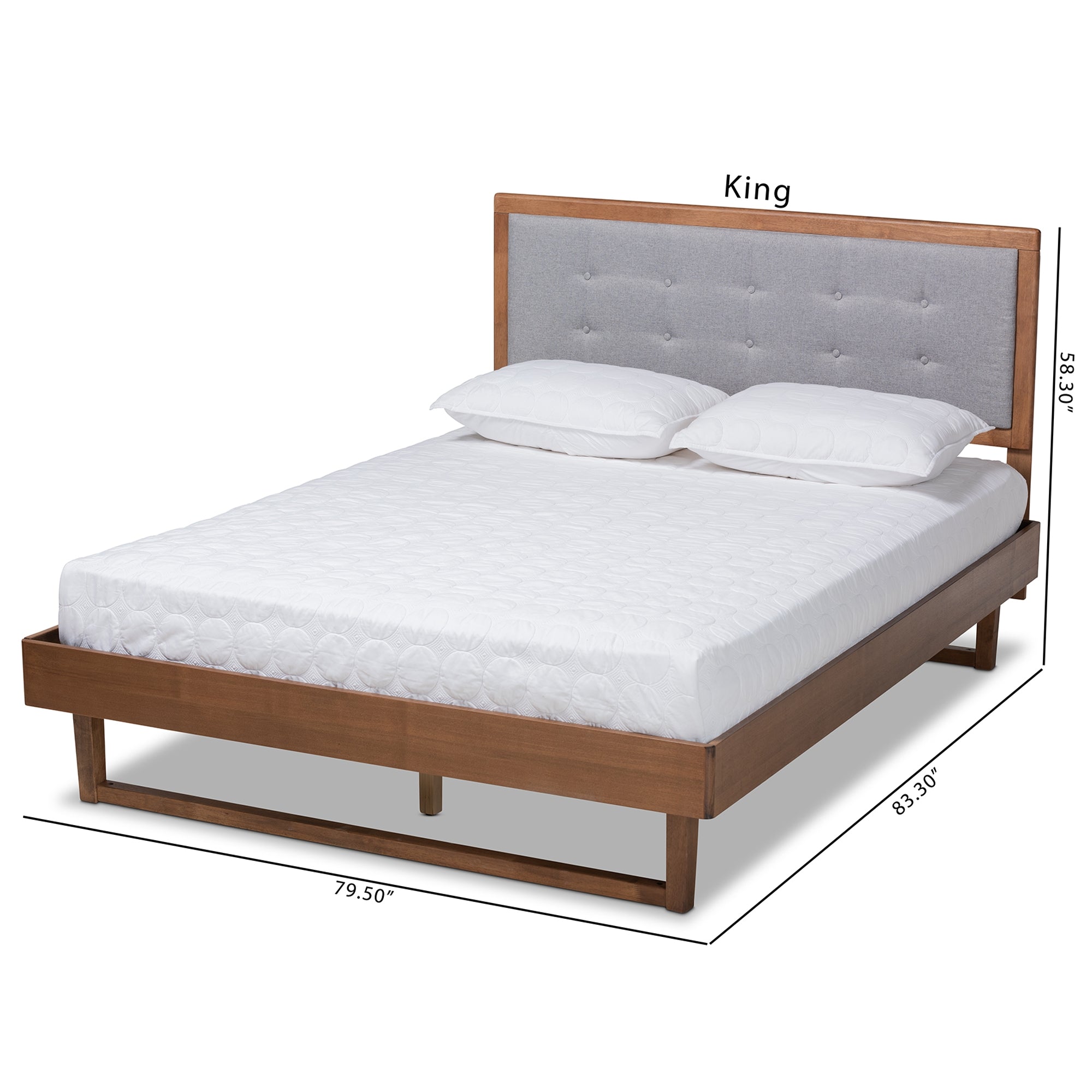 Baxton Studio Viviana Modern and Contemporary Light Grey Fabric Upholstered and Ash Walnut Finished Wood King Size Platform Bed