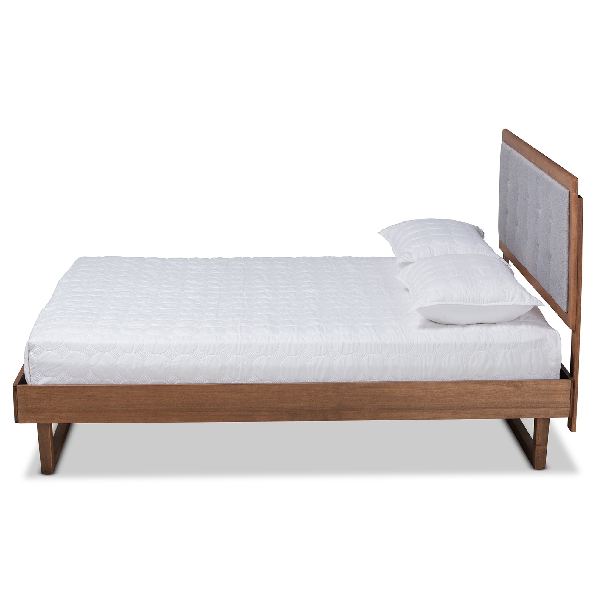 Baxton Studio Viviana Modern and Contemporary Light Grey Fabric Upholstered and Ash Walnut Finished Wood King Size Platform Bed