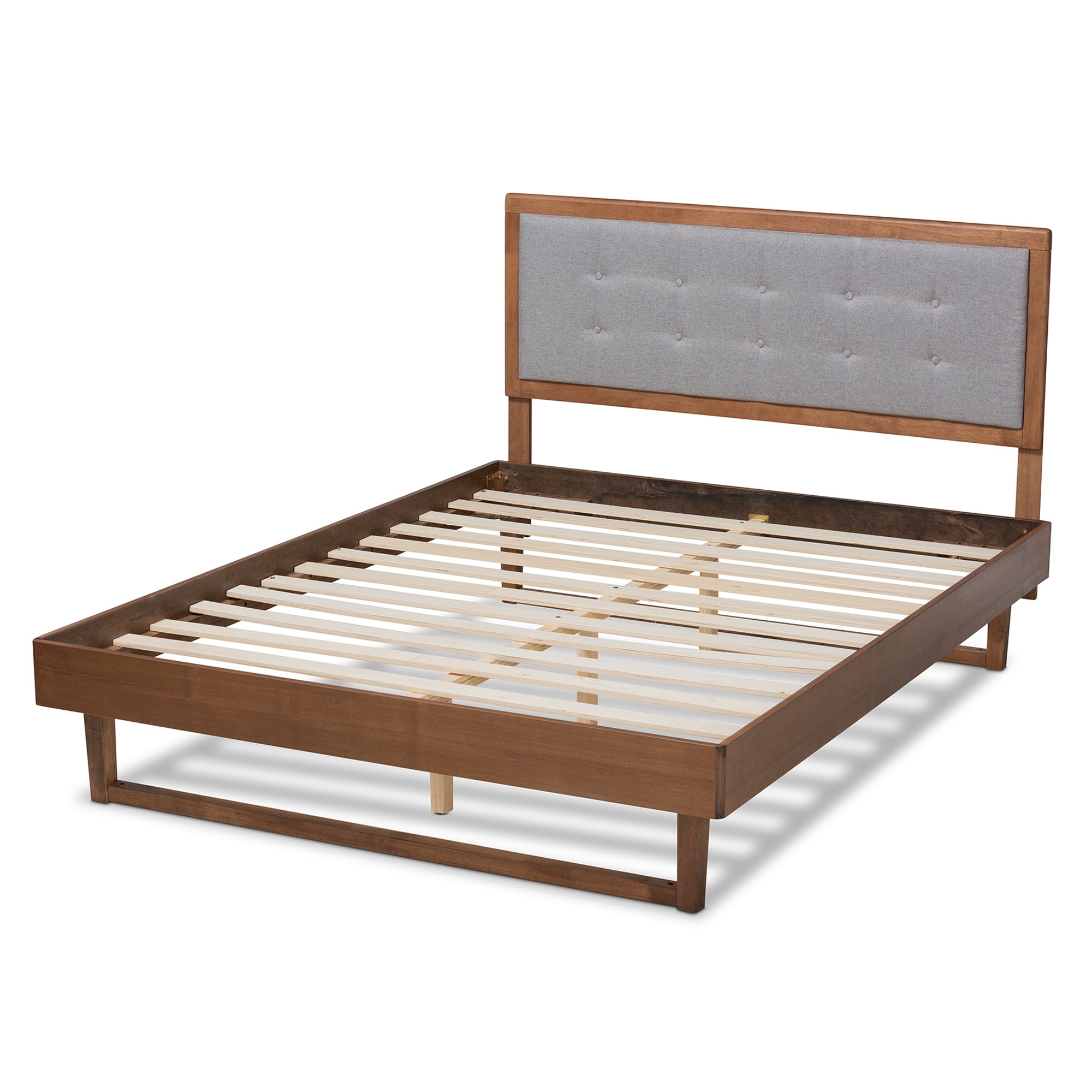 Baxton Studio Viviana Modern and Contemporary Light Grey Fabric Upholstered and Ash Walnut Finished Wood Queen Size Platform Bed