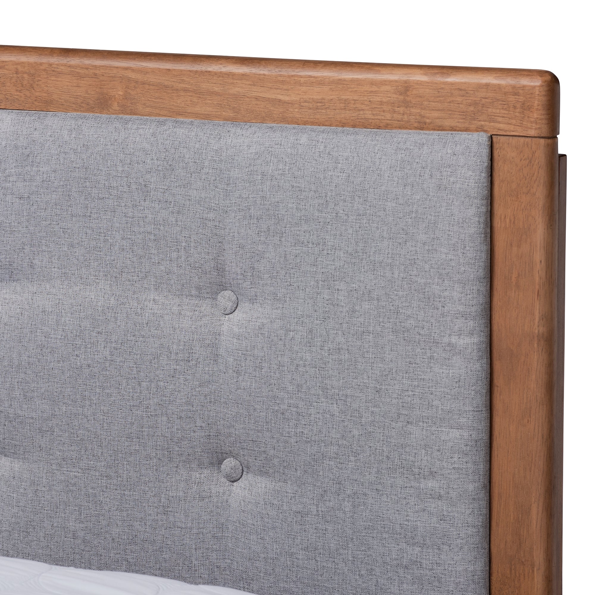 Baxton Studio Viviana Modern and Contemporary Light Grey Fabric Upholstered and Ash Walnut Finished Wood Full Size Platform Bed