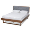 Baxton Studio Natalia Mid-Century Modern Dark Grey Fabric Upholstered and Ash Walnut Finished Wood Queen Size Platform Bed