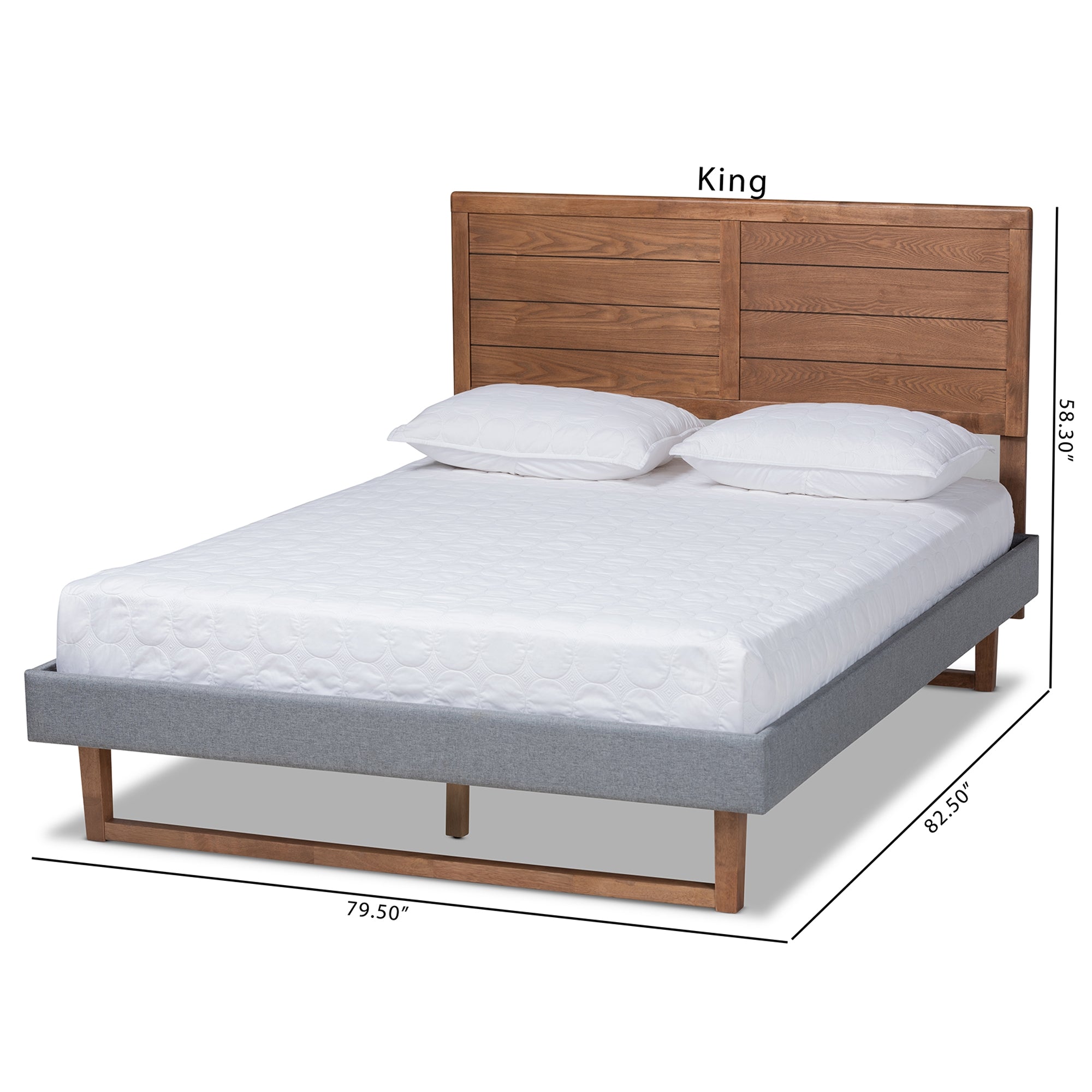 Baxton Studio Gabriela Rustic Modern Dark Grey Fabric Upholstered and Ash Walnut Brown Finished Wood Queen Size Platform Bed