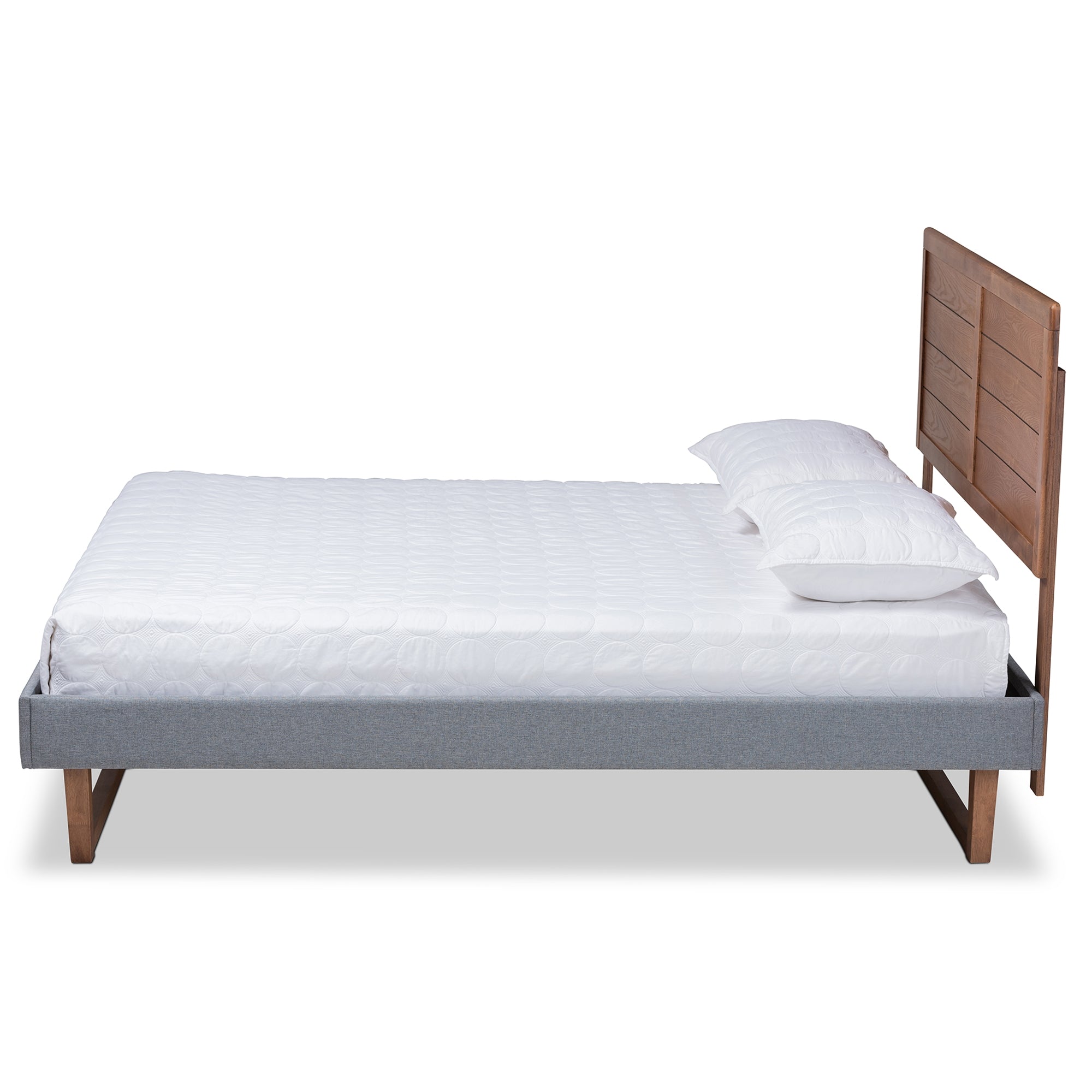 Baxton Studio Gabriela Rustic Modern Dark Grey Fabric Upholstered and Ash Walnut Brown Finished Wood Queen Size Platform Bed