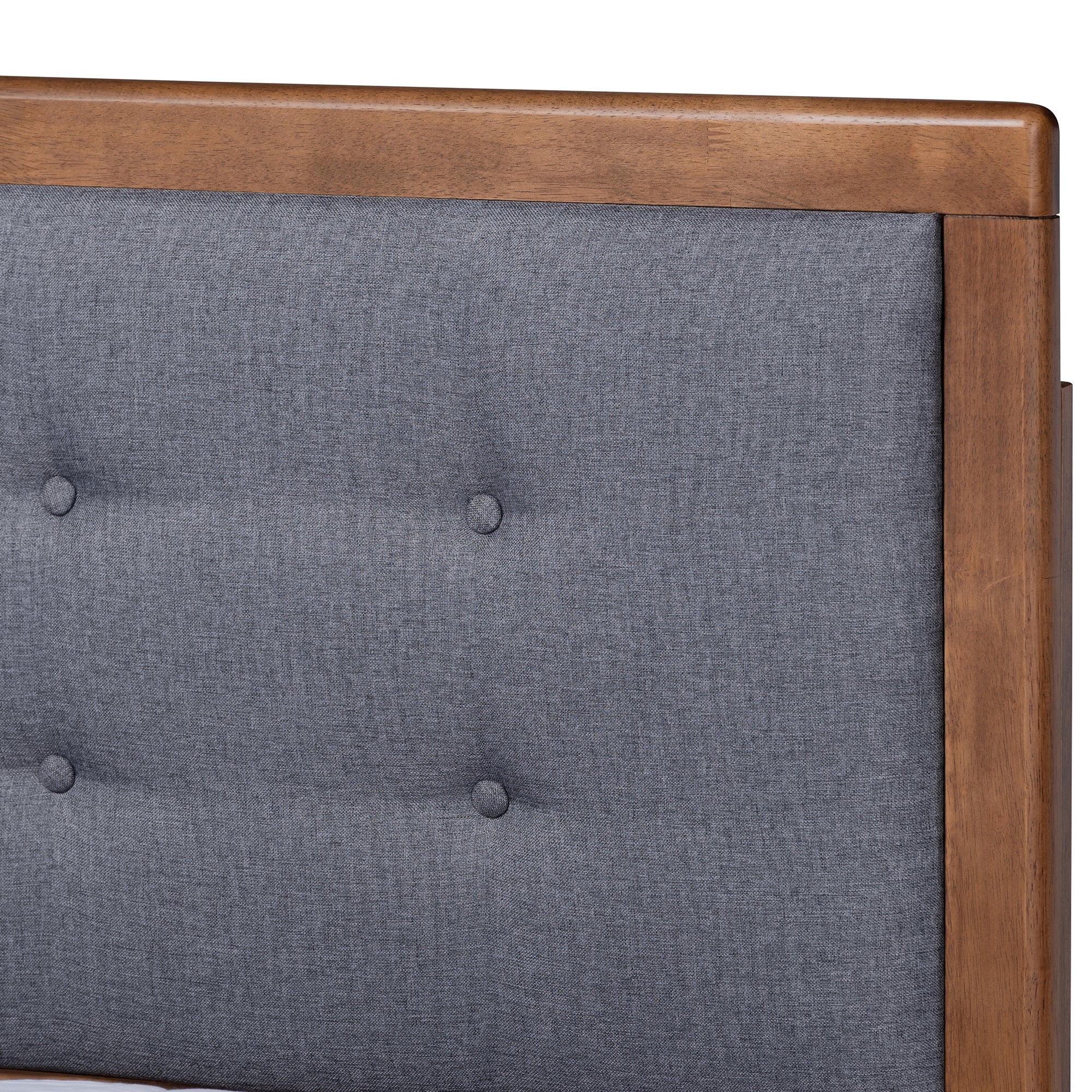 Baxton Studio Emele Modern Transitional Dark Grey Fabric Upholstered and Ash Walnut Brown Finished Wood Queen Size Platform Bed