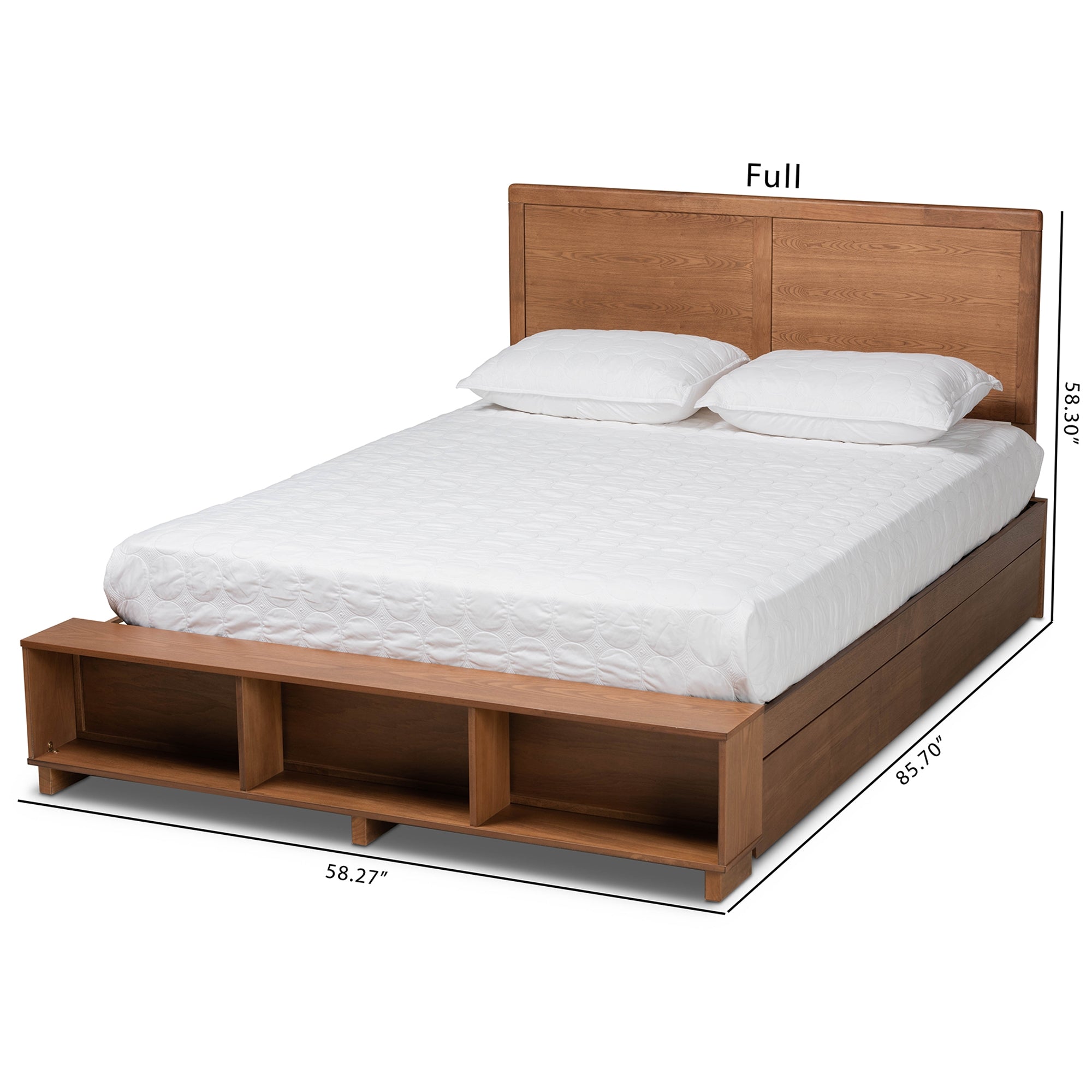 Baxton Studio Tamsin Modern Transitional Ash Walnut Brown Finished Wood Queen Size 4-Drawer Platform Storage Bed with Built-In Shelves