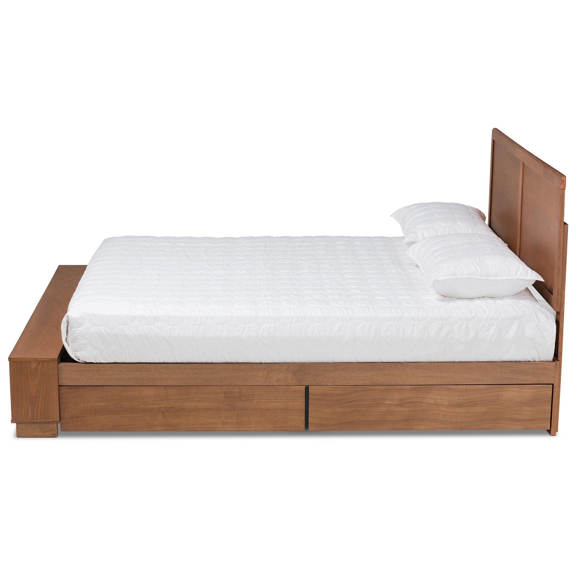 Baxton Studio Tamsin Modern Transitional Ash Walnut Brown Finished Wood Full Size 4-Drawer Platform Storage Bed with Built-In Shelves