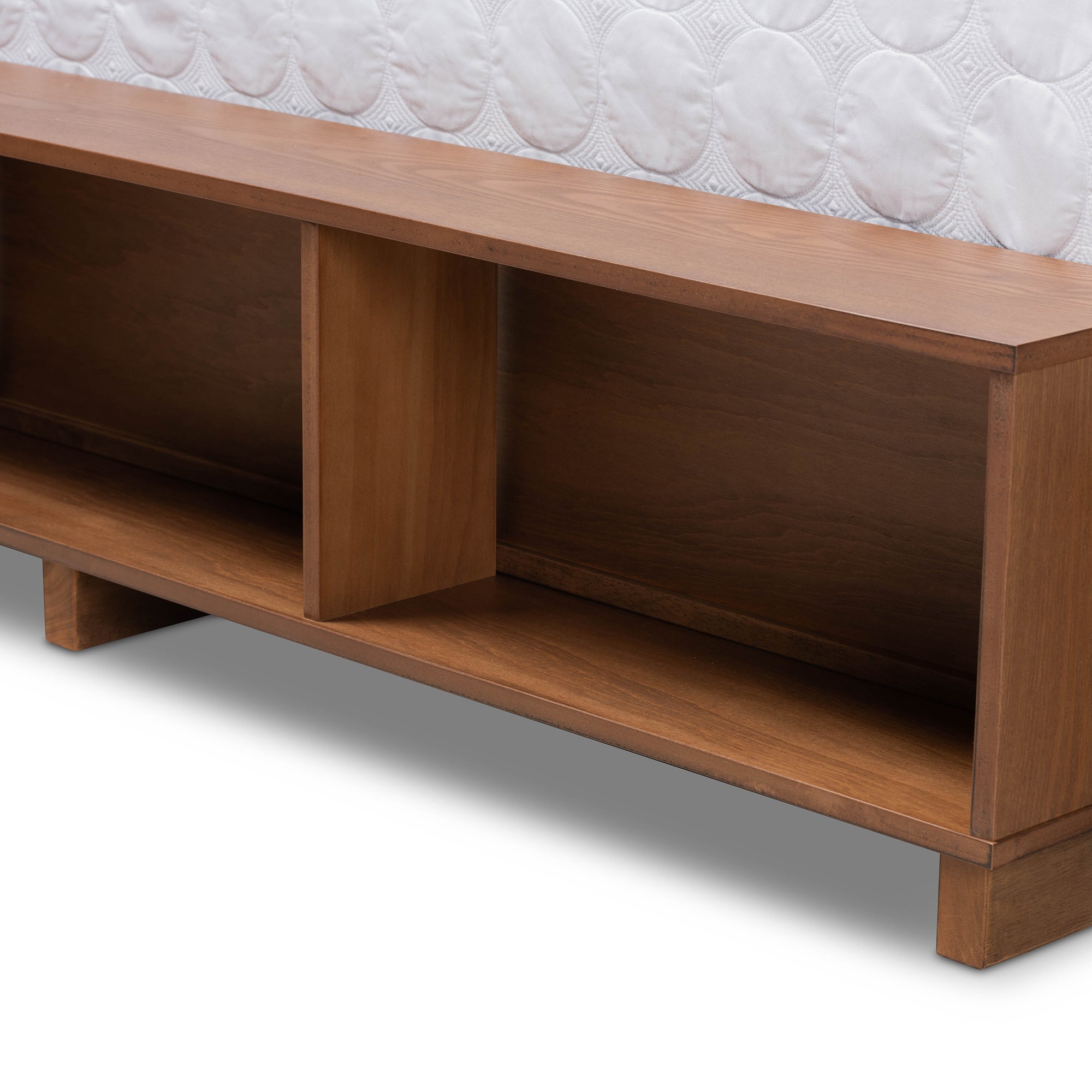 Baxton Studio Tamsin Modern Transitional Ash Walnut Brown Finished Wood Full Size 4-Drawer Platform Storage Bed with Built-In Shelves