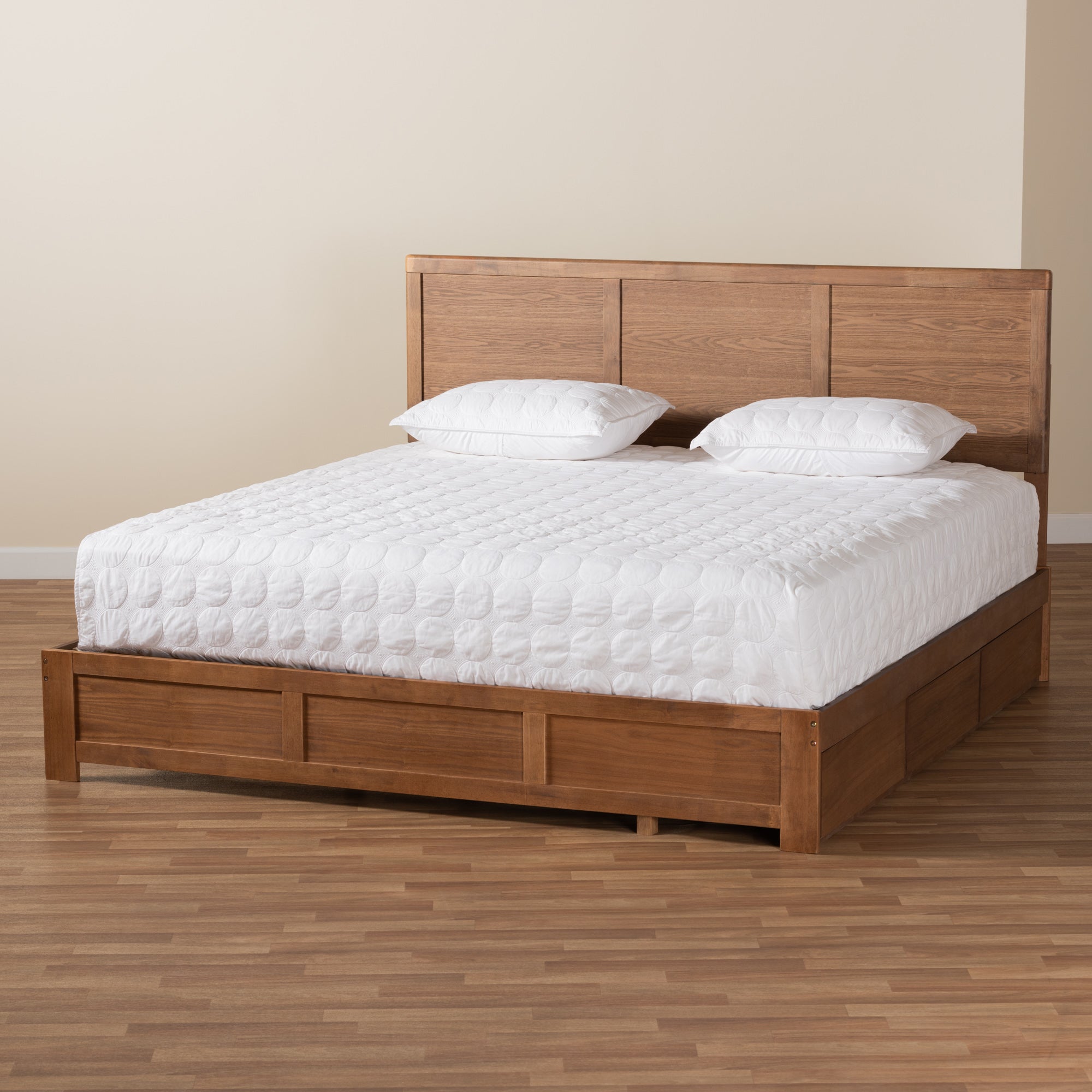 Baxton Studio Aras Modern and Contemporary Transitional Ash Walnut Brown Finished Wood King Size 3-Drawer Platform Storage Bed