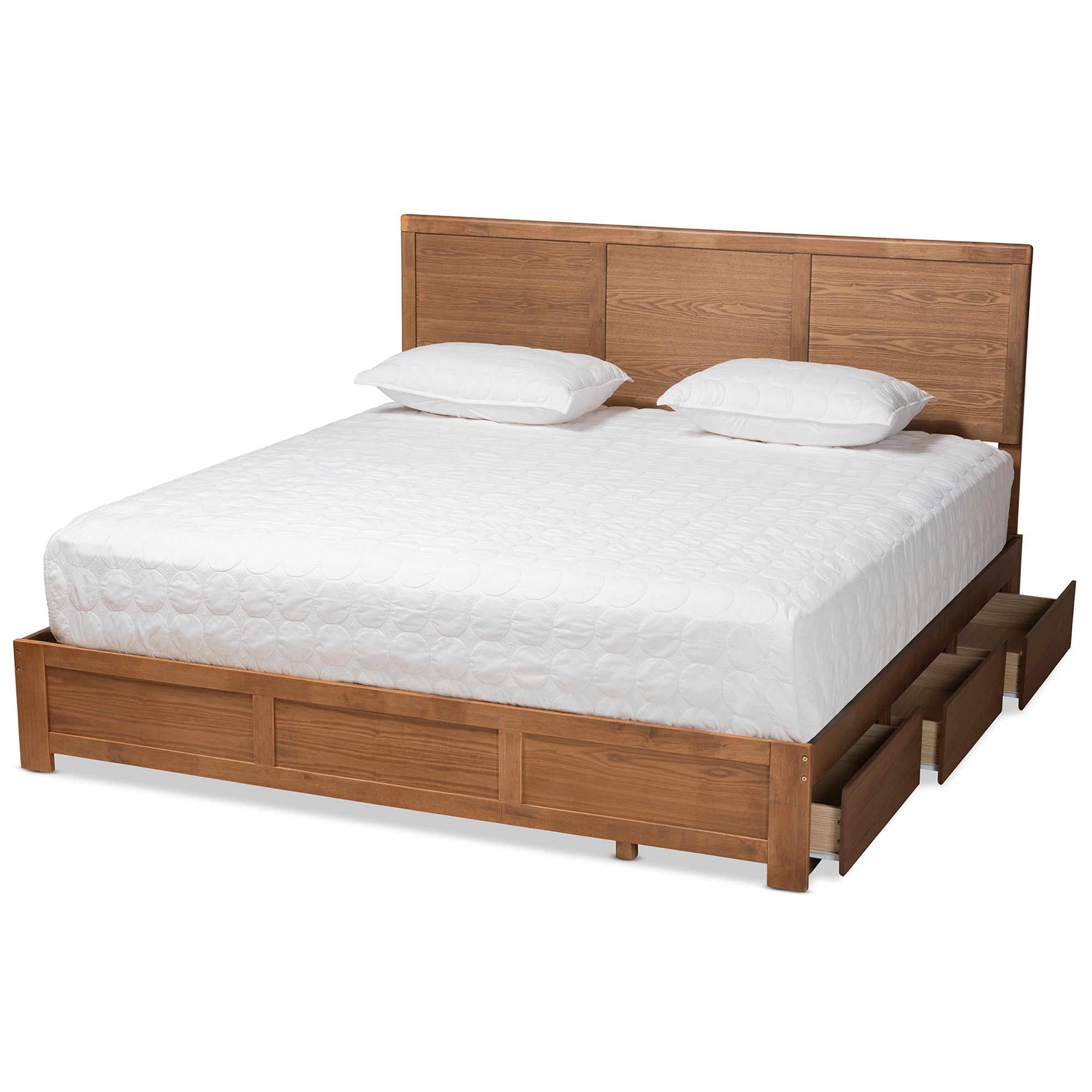 Baxton Studio Aras Modern and Contemporary Transitional Ash Walnut Brown Finished Wood King Size 3-Drawer Platform Storage Bed