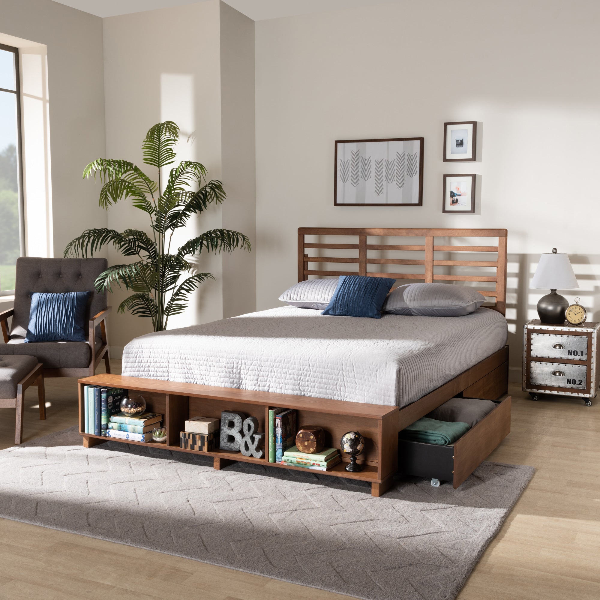 Baxton Studio Milana Modern Transitional Ash Walnut Brown Finished Wood 4-Drawer King Size Platform Storage Bed