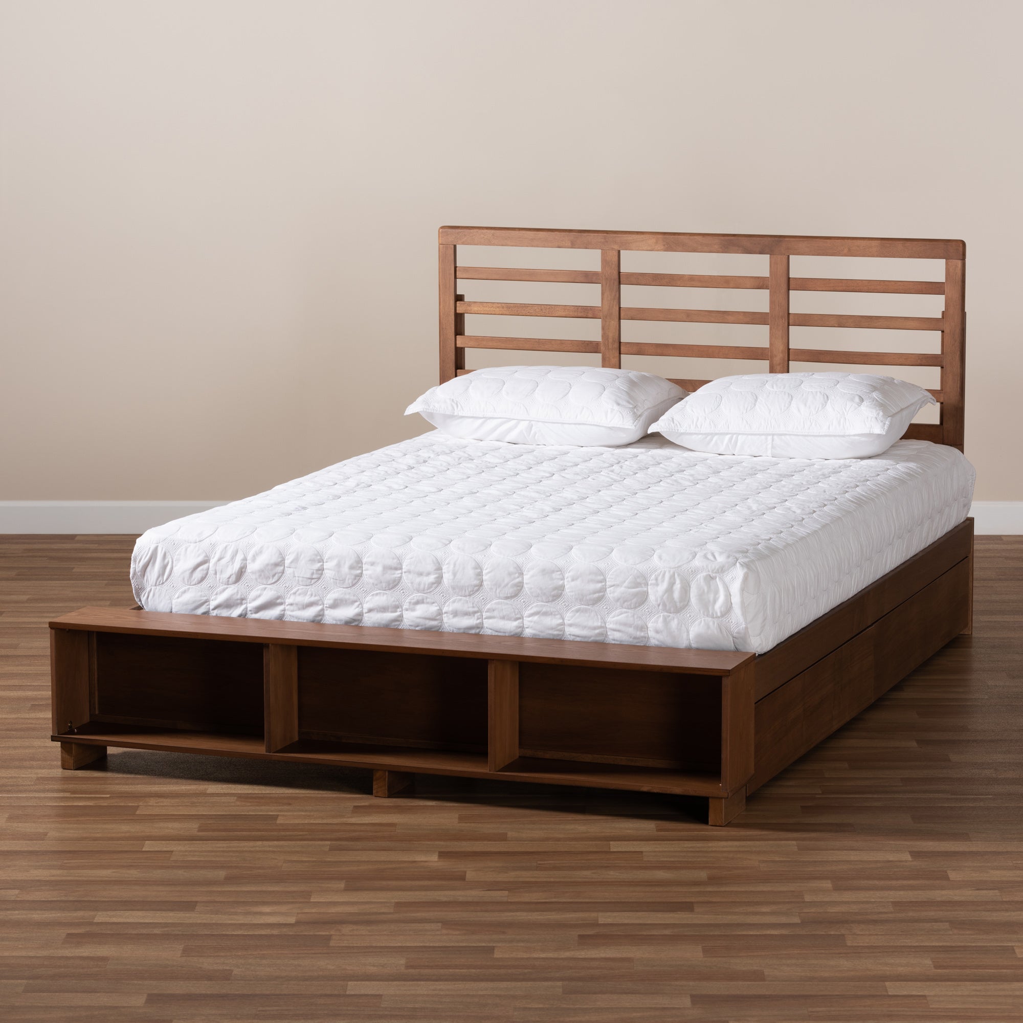 Baxton Studio Milana Modern Transitional Ash Walnut Brown Finished Wood 4-Drawer Queen Size Platform Storage Bed