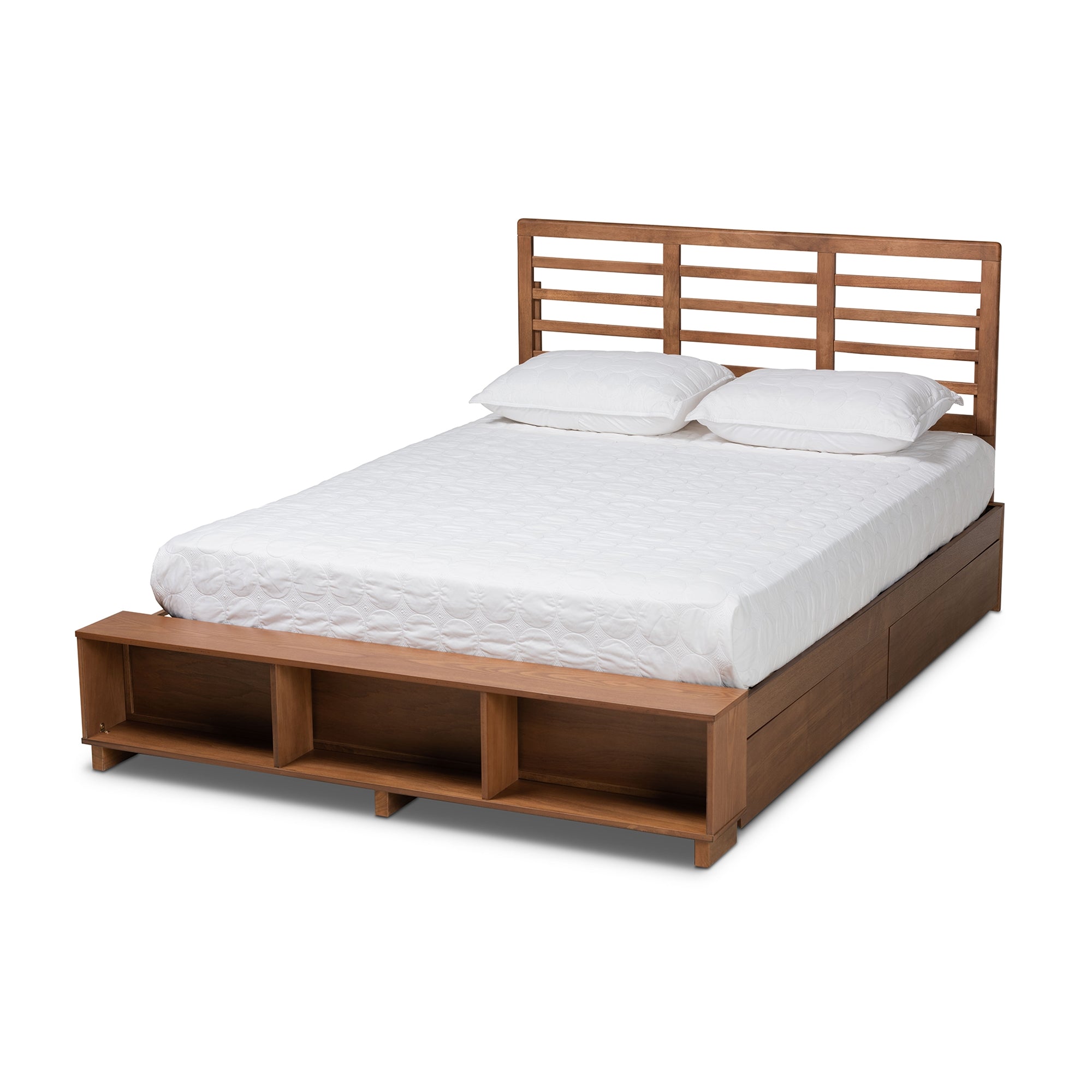 Baxton Studio Milana Modern Transitional Ash Walnut Brown Finished Wood 4-Drawer Queen Size Platform Storage Bed