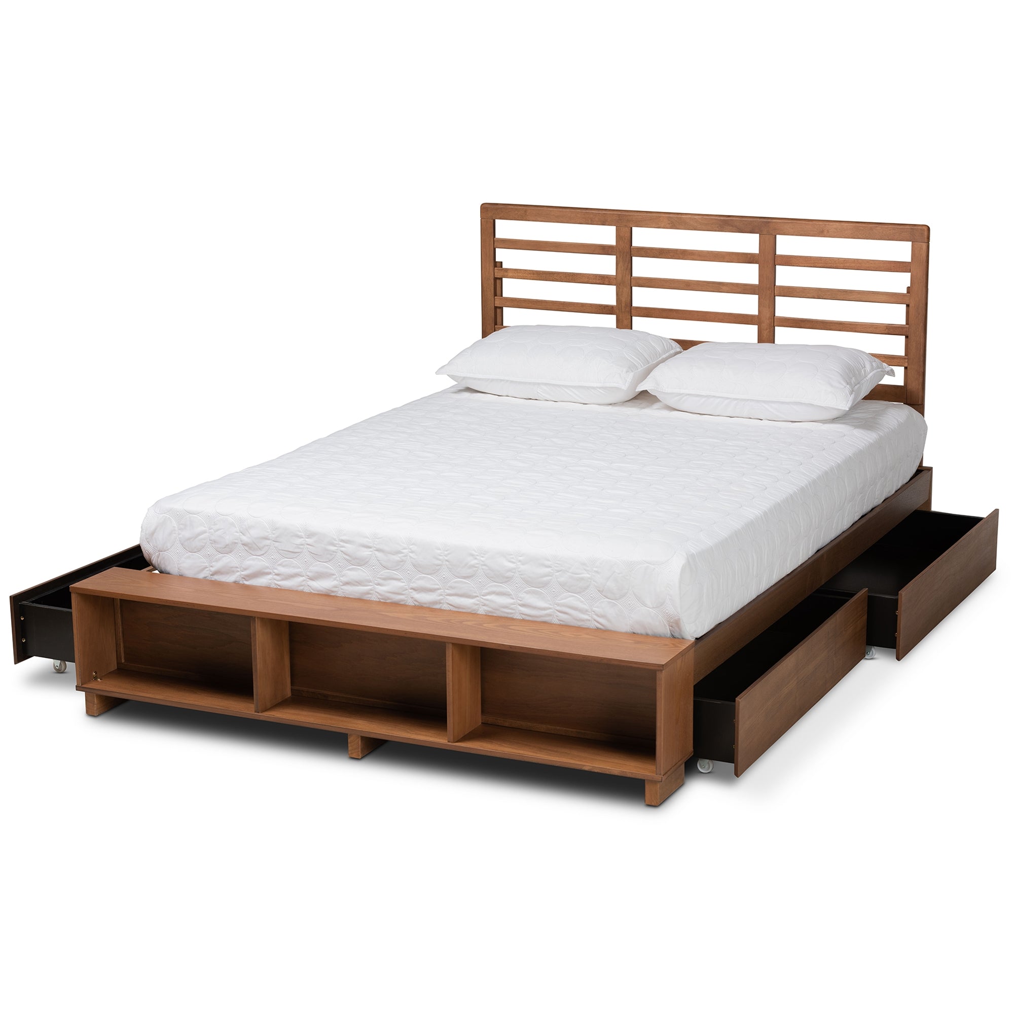 Baxton Studio Milana Modern Transitional Ash Walnut Brown Finished Wood 4-Drawer Queen Size Platform Storage Bed