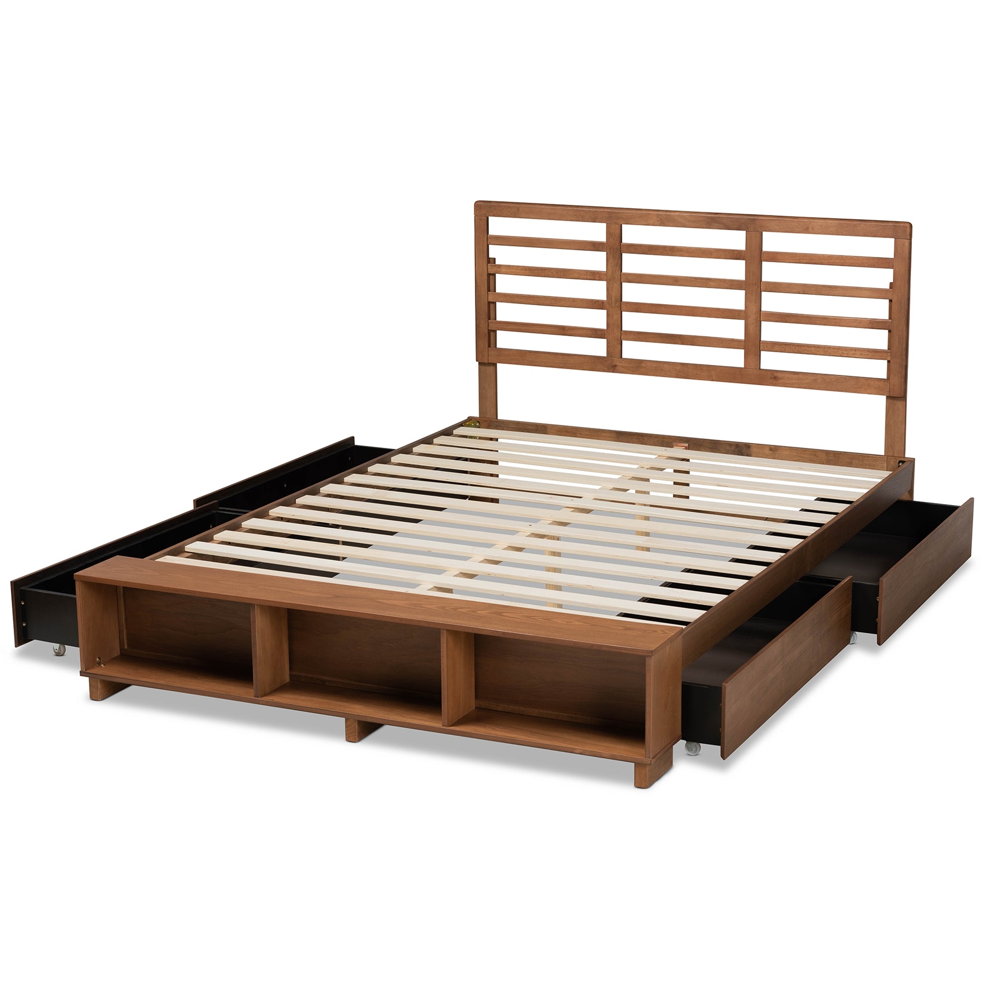 Baxton Studio Milana Modern Transitional Ash Walnut Brown Finished Wood 4-Drawer King Size Platform Storage Bed