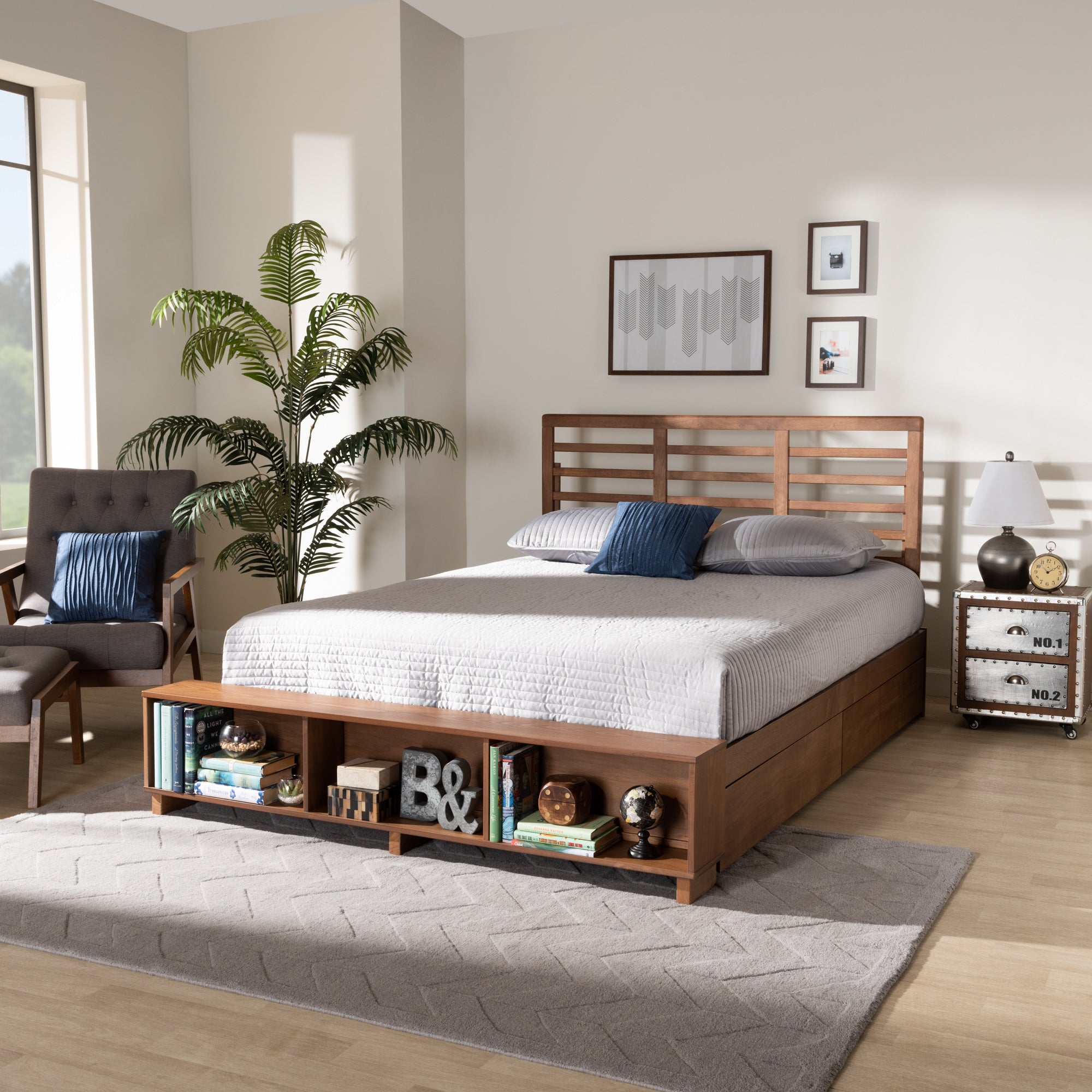 Baxton Studio Milana Modern Transitional Ash Walnut Brown Finished Wood 4-Drawer King Size Platform Storage Bed