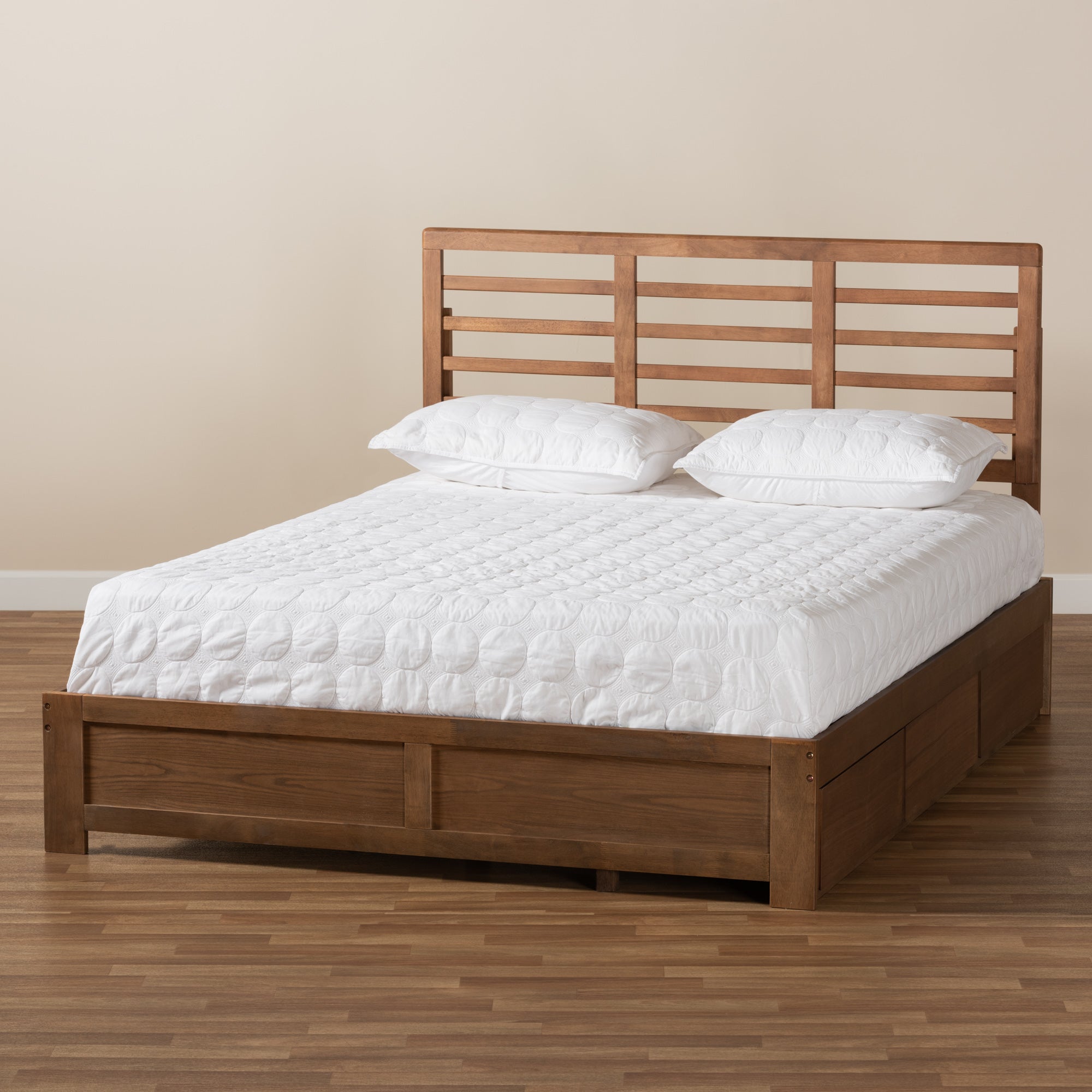 Baxton Studio Piera Modern and Contemporary Transitional Ash Walnut Brown Finished Wood Full Size 3-Drawer Platform Storage Bed