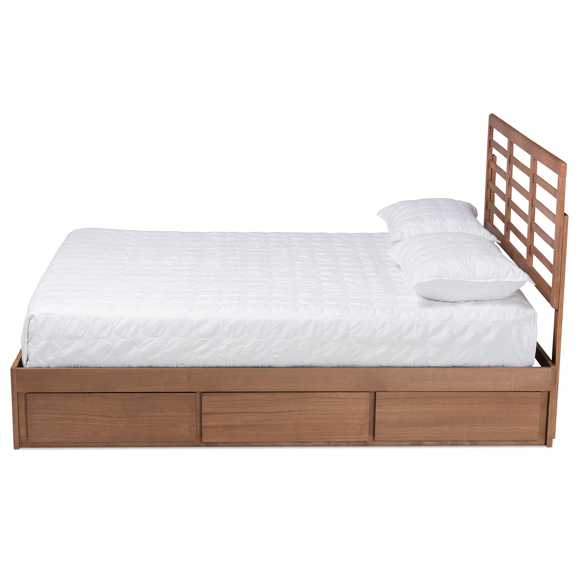 Baxton Studio Piera Modern and Contemporary Transitional Ash Walnut Brown Finished Wood Queen Size 3-Drawer Platform Storage Bed