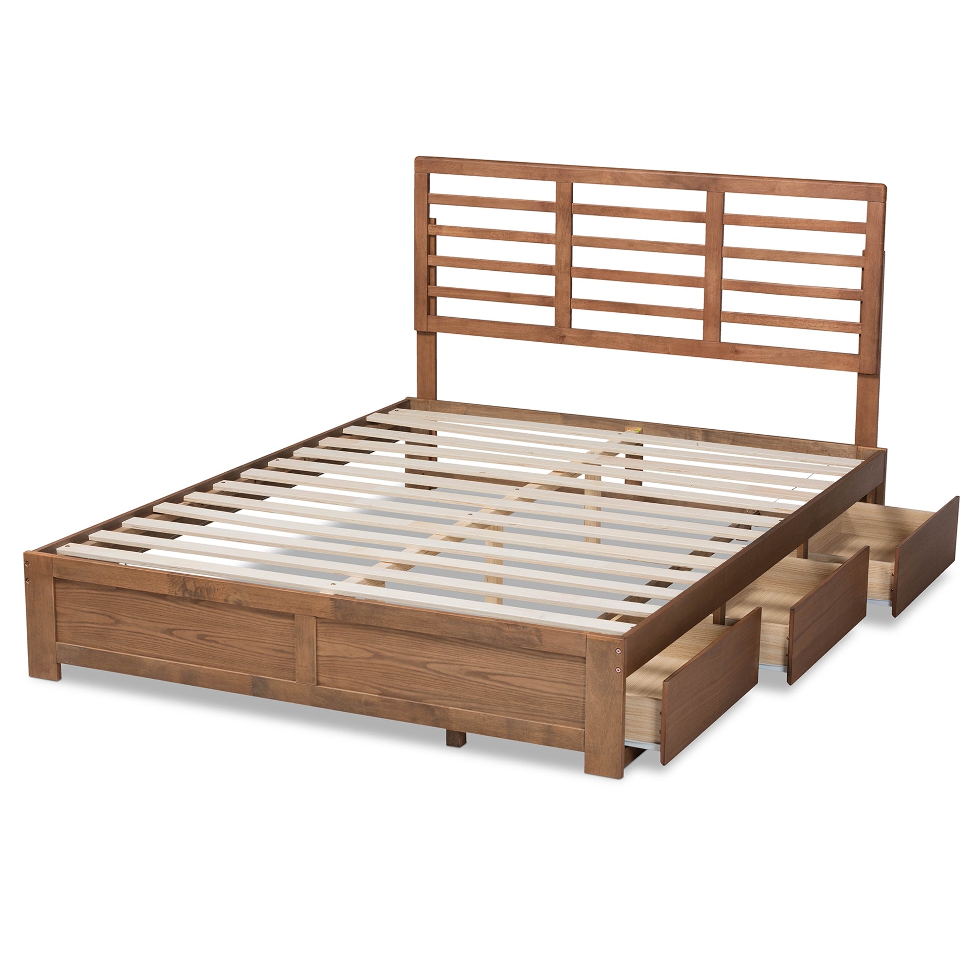 Baxton Studio Piera Modern and Contemporary Transitional Ash Walnut Brown Finished Wood Queen Size 3-Drawer Platform Storage Bed
