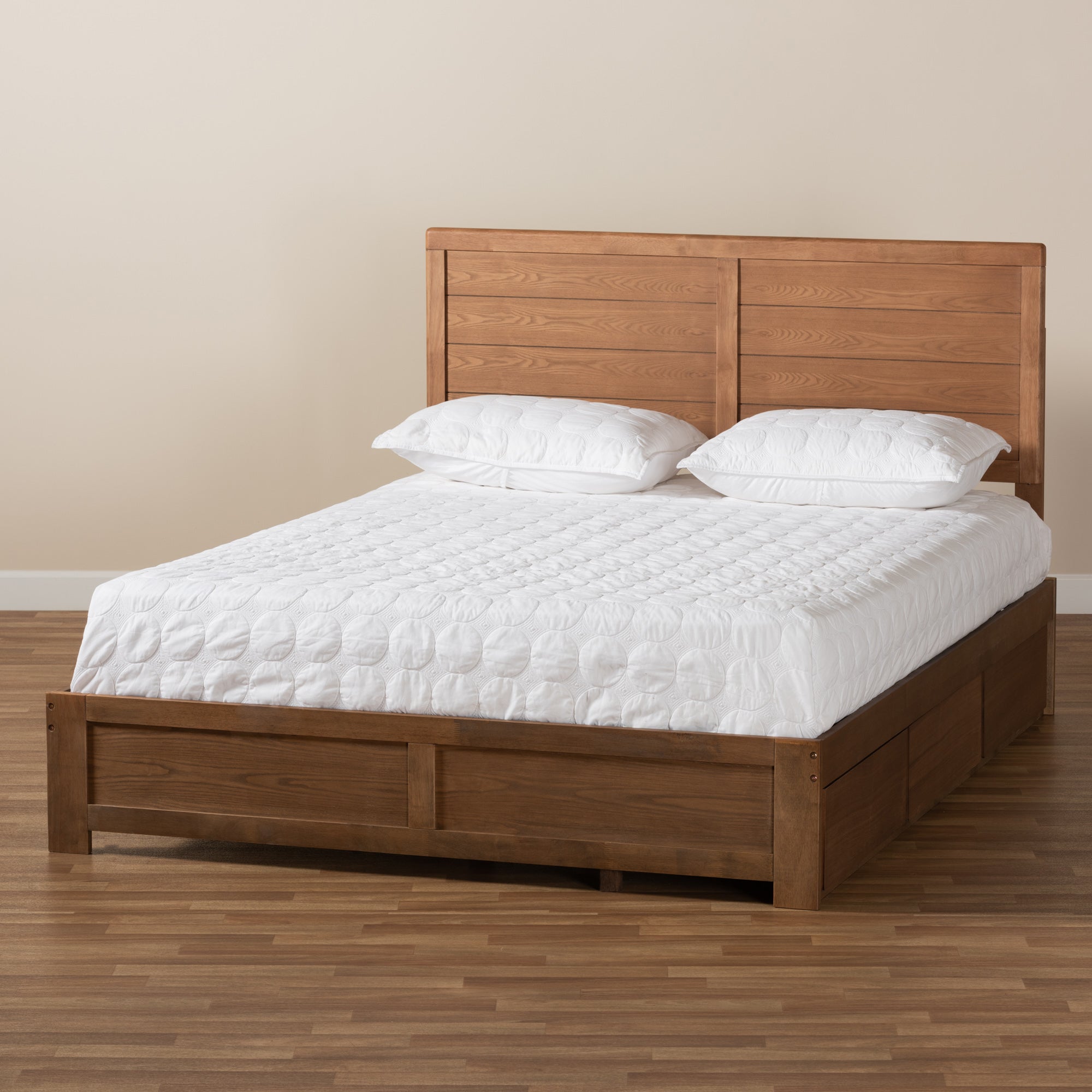 Baxton Studio Lisa Modern and Contemporary Transitional Ash Walnut Brown Finished Wood Queen Size 3-Drawer Platform Storage Bed