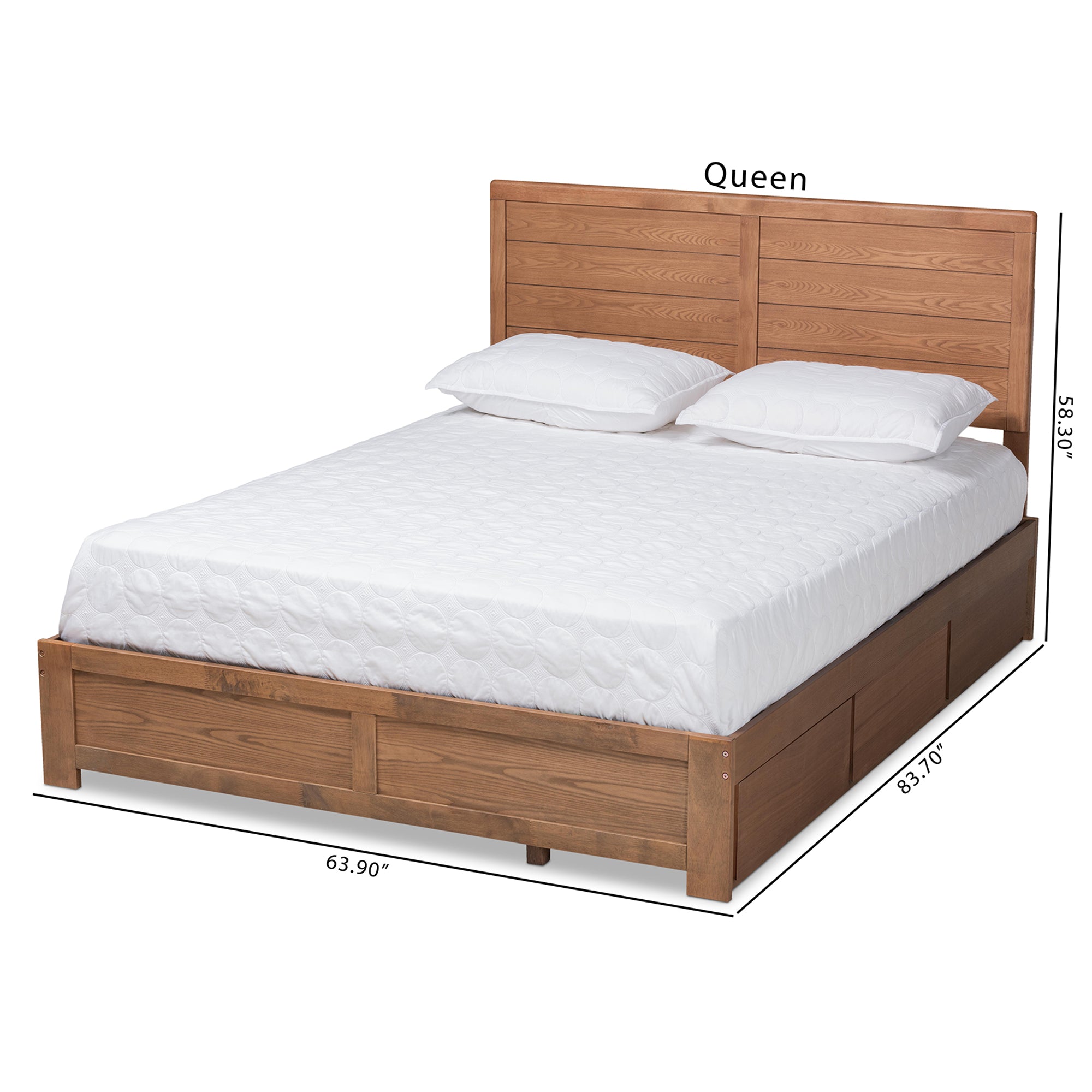 Baxton Studio Lisa Modern and Contemporary Transitional Ash Walnut Brown Finished Wood Queen Size 3-Drawer Platform Storage Bed