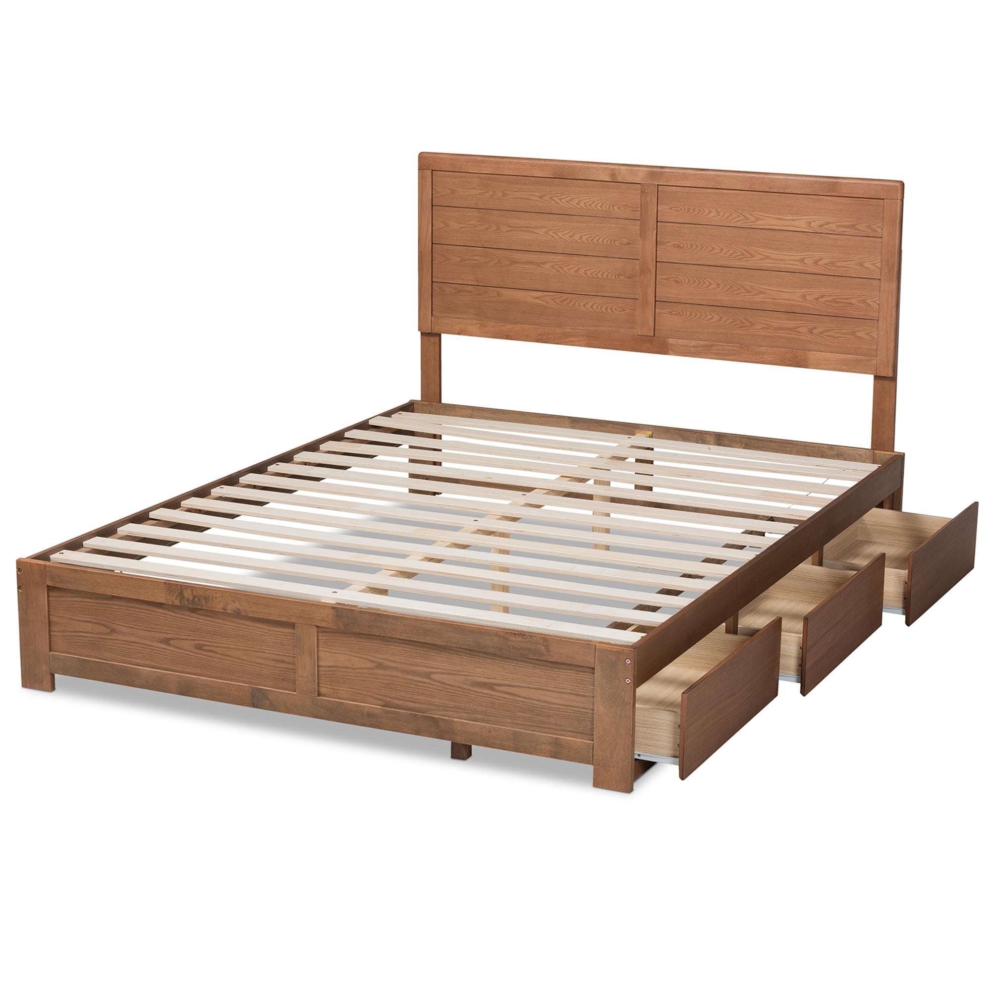 Baxton Studio Lisa Modern and Contemporary Transitional Ash Walnut Brown Finished Wood Full Size 3-Drawer Platform Storage Bed