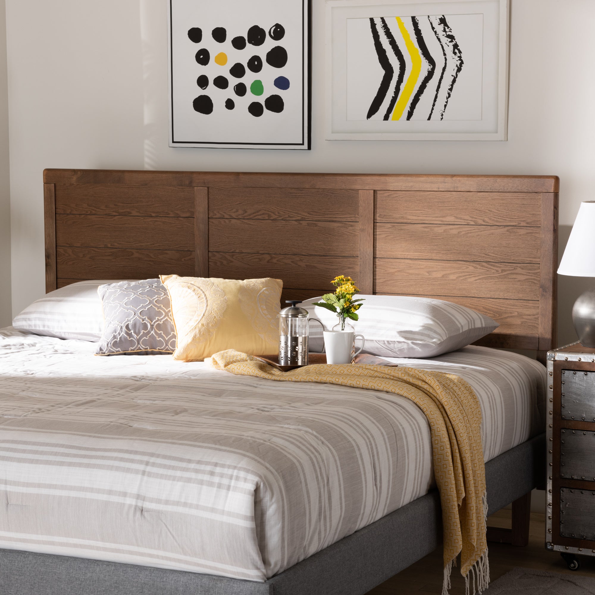 Baxton Studio Seren Mid-Century Modern Walnut Brown Finished Wood King Size Headboard