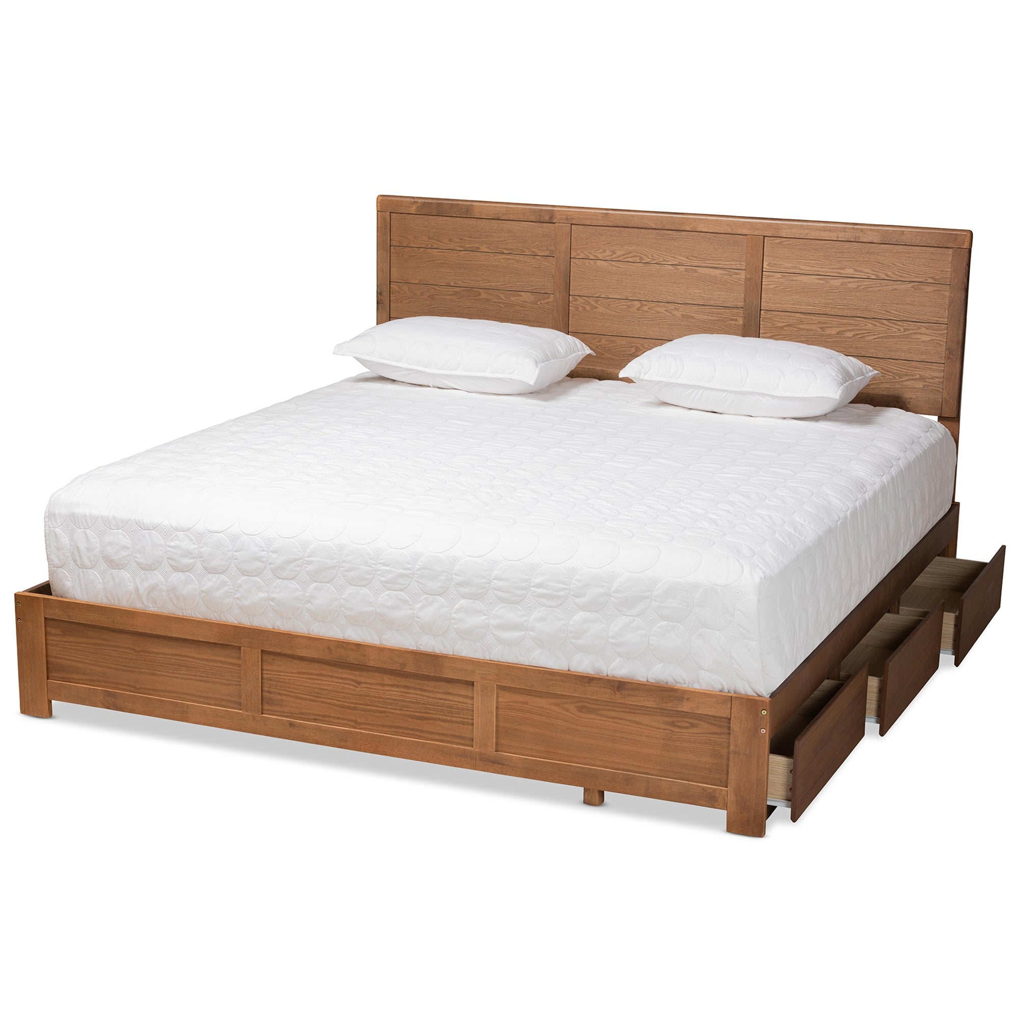 Baxton Studio Lisa Modern and Contemporary Transitional Ash Walnut Brown Finished Wood King Size 3-Drawer Platform Storage Bed