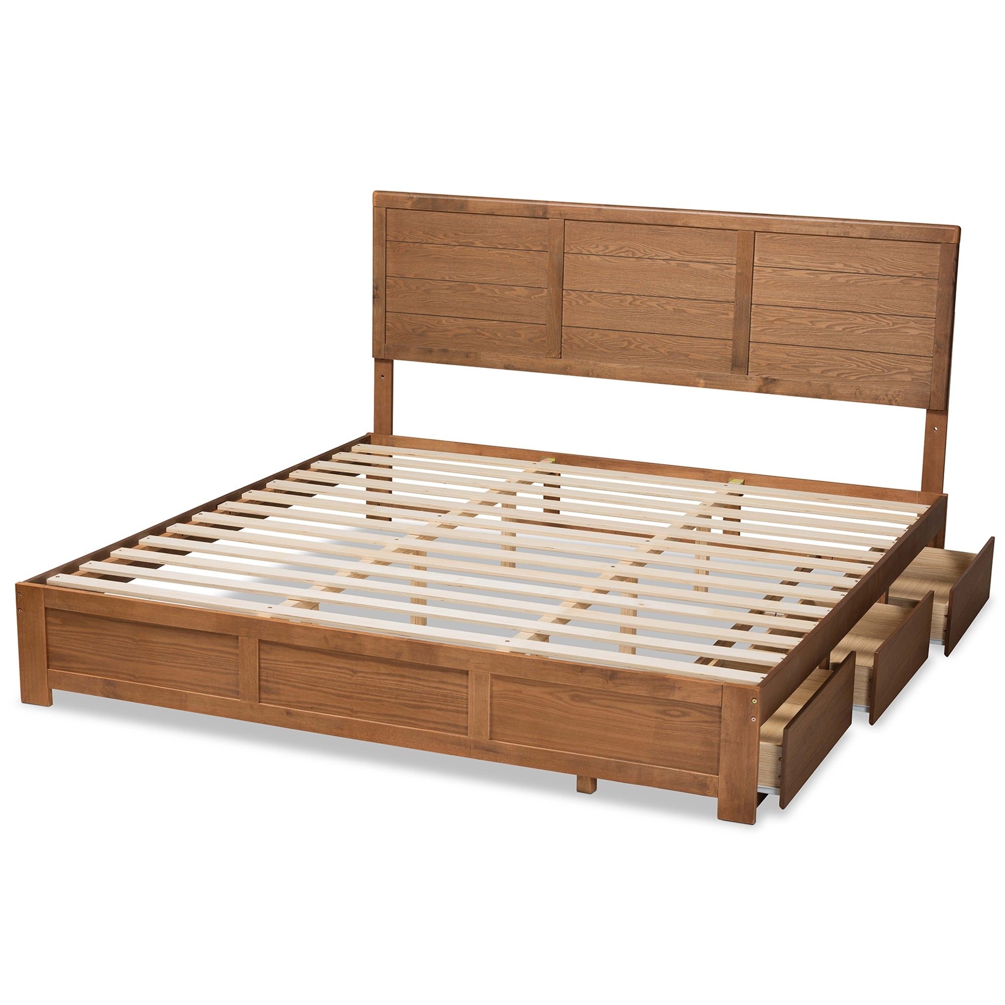 Baxton Studio Lisa Modern and Contemporary Transitional Ash Walnut Brown Finished Wood King Size 3-Drawer Platform Storage Bed