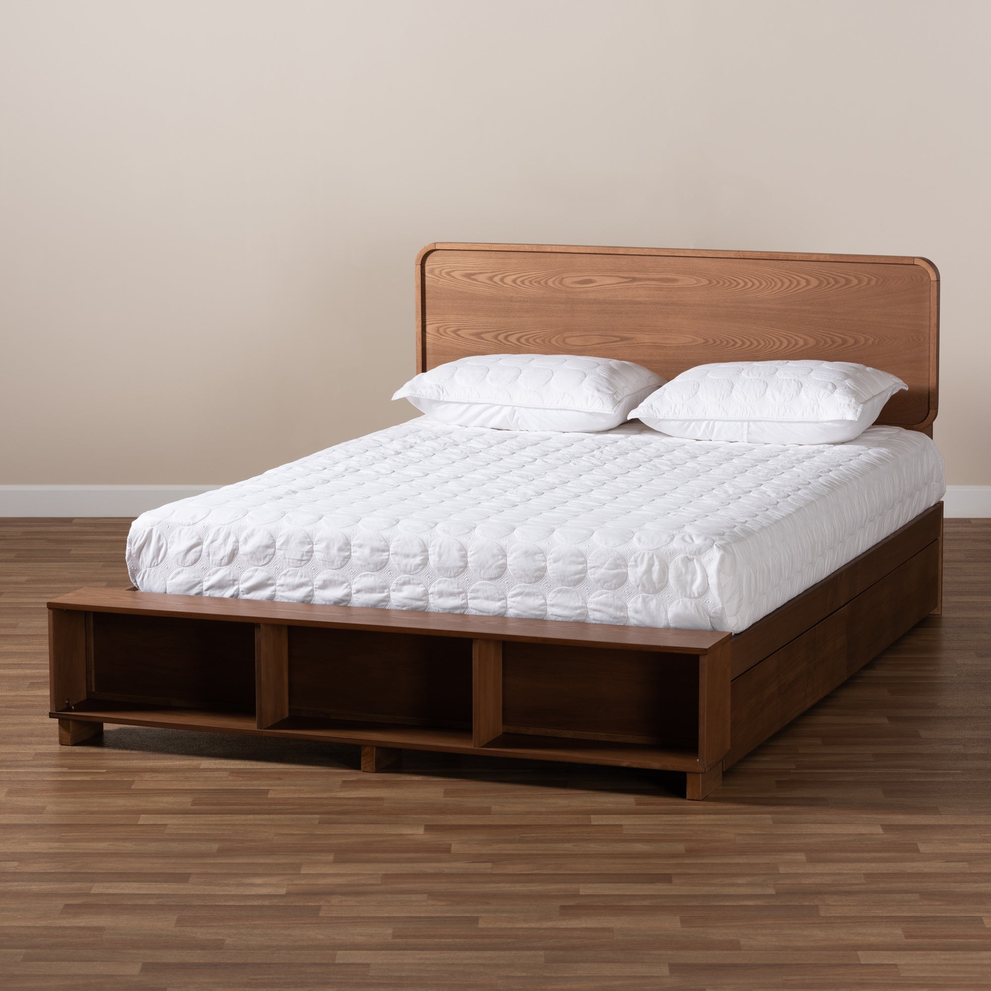 Baxton Studio Vita Modern Transitional Ash Walnut Brown Finished Wood 4-Drawer Queen Size Platform Storage Bed