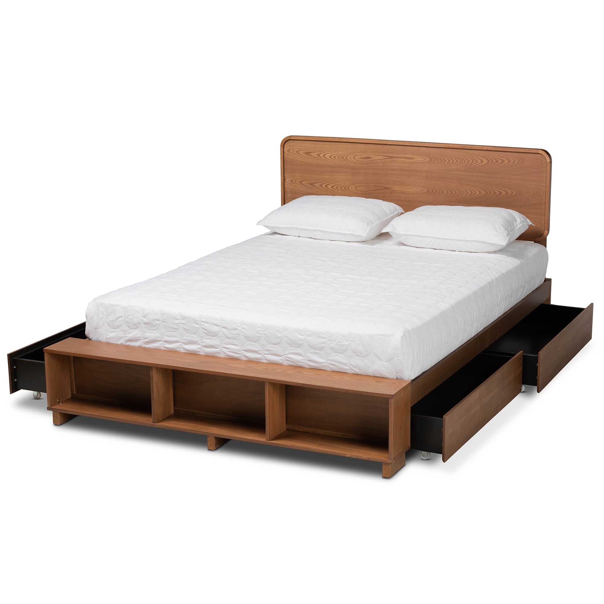 Baxton Studio Vita Modern Transitional Ash Walnut Brown Finished Wood 4-Drawer King Size Platform Storage Bed