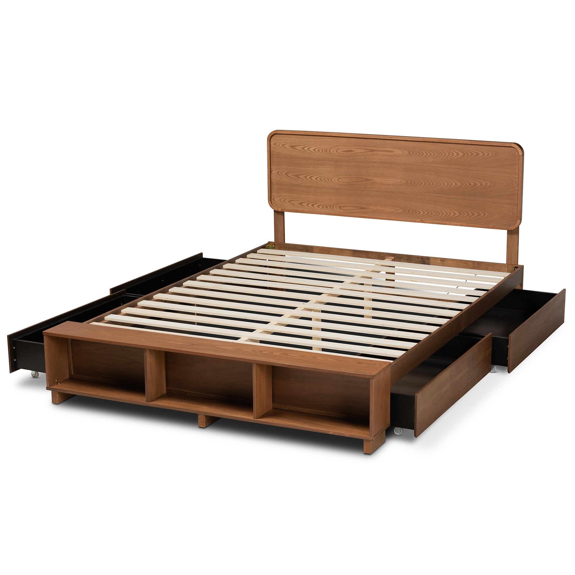 Baxton Studio Vita Modern Transitional Ash Walnut Brown Finished Wood 4-Drawer King Size Platform Storage Bed