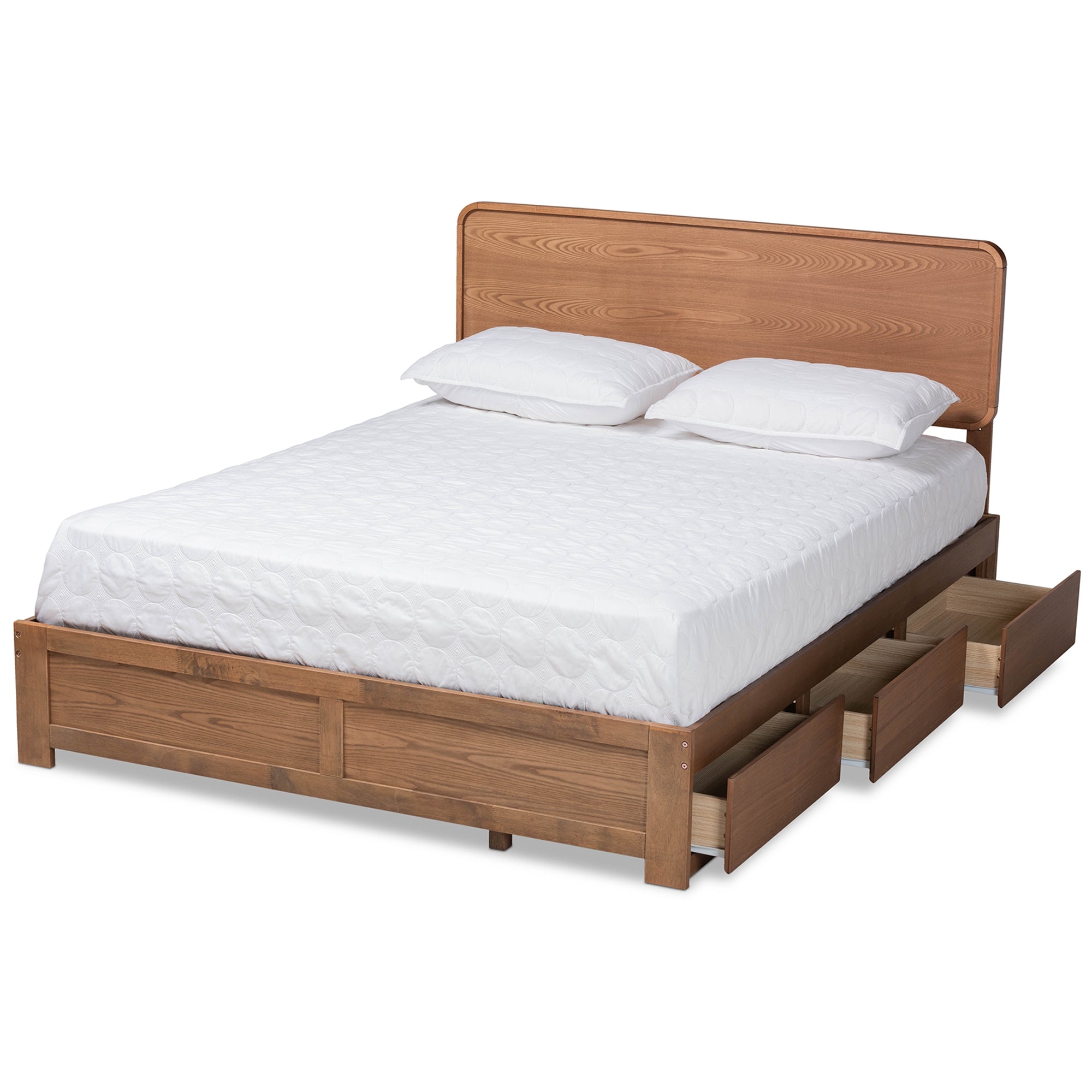 Baxton Studio Eleni Modern and Contemporary Transitional Ash Walnut Brown Finished Wood King Size 3-Drawer Platform Storage Bed