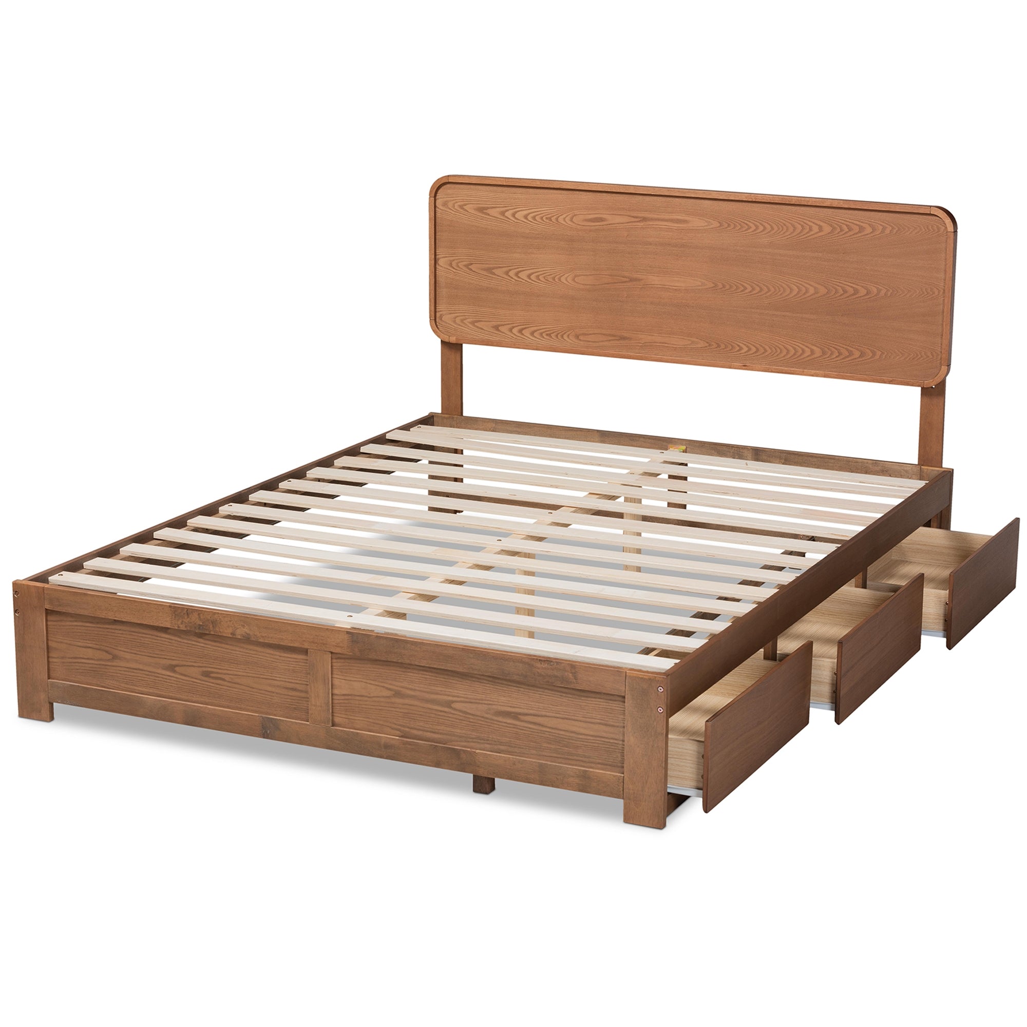 Baxton Studio Eleni Modern and Contemporary Transitional Ash Walnut Brown Finished Wood King Size 3-Drawer Platform Storage Bed