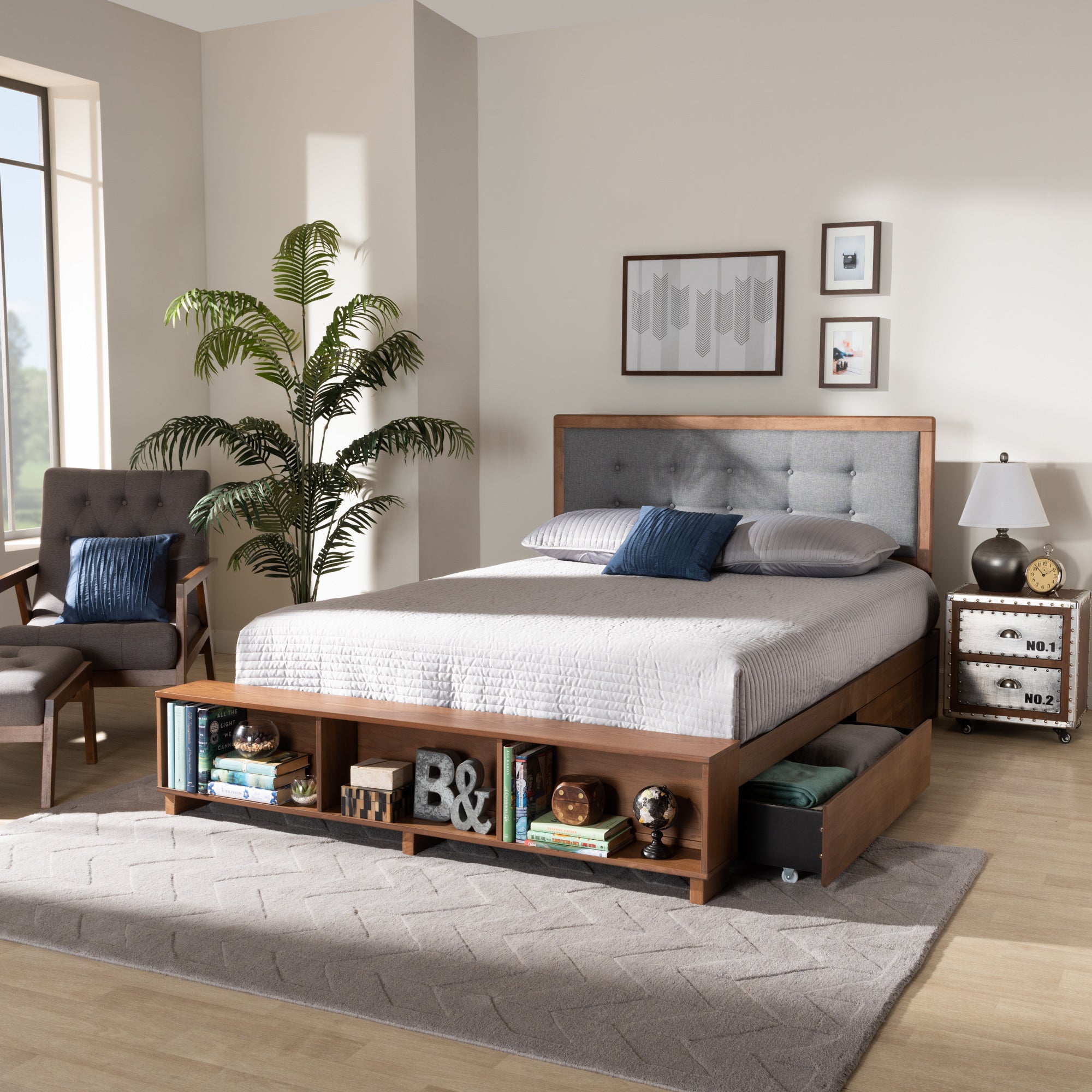 Baxton Studio Cosma Modern Transitional Ash Walnut Brown Finished Wood 4-Drawer King Size Platform Storage Bed