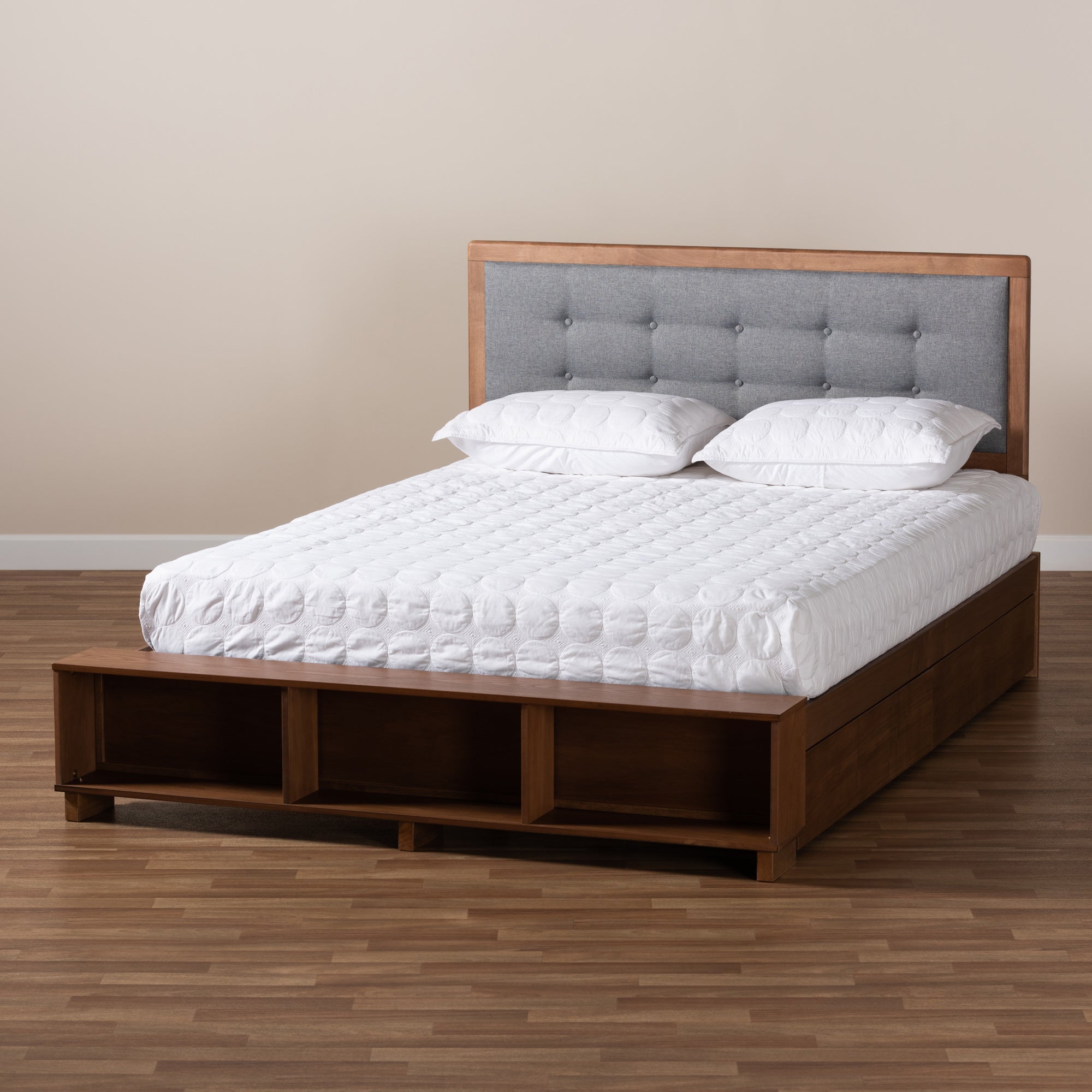 Baxton Studio Cosma Modern Transitional Ash Walnut Brown Finished Wood 4-Drawer Queen Size Platform Storage Bed