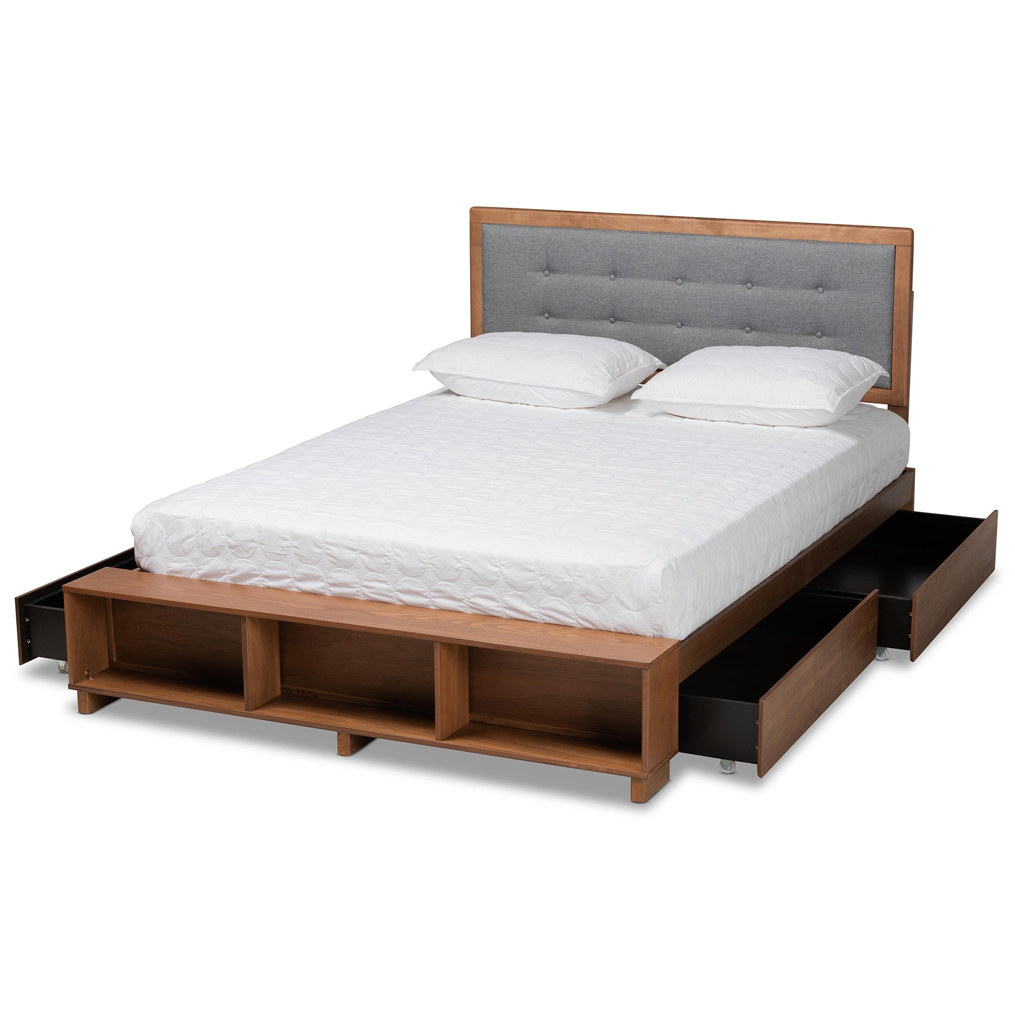 Baxton Studio Cosma Modern Transitional Ash Walnut Brown Finished Wood 4-Drawer Queen Size Platform Storage Bed