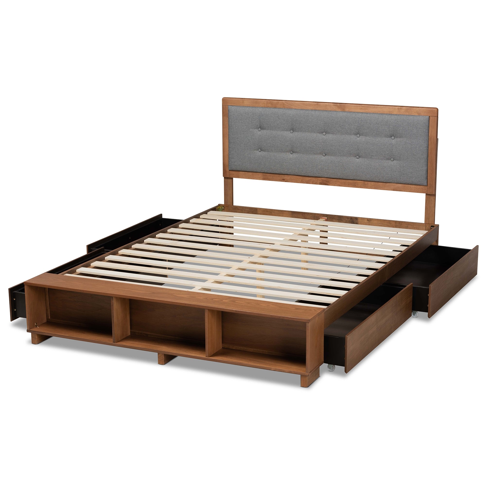 Baxton Studio Cosma Modern Transitional Ash Walnut Brown Finished Wood 4-Drawer Full Size Platform Storage Bed