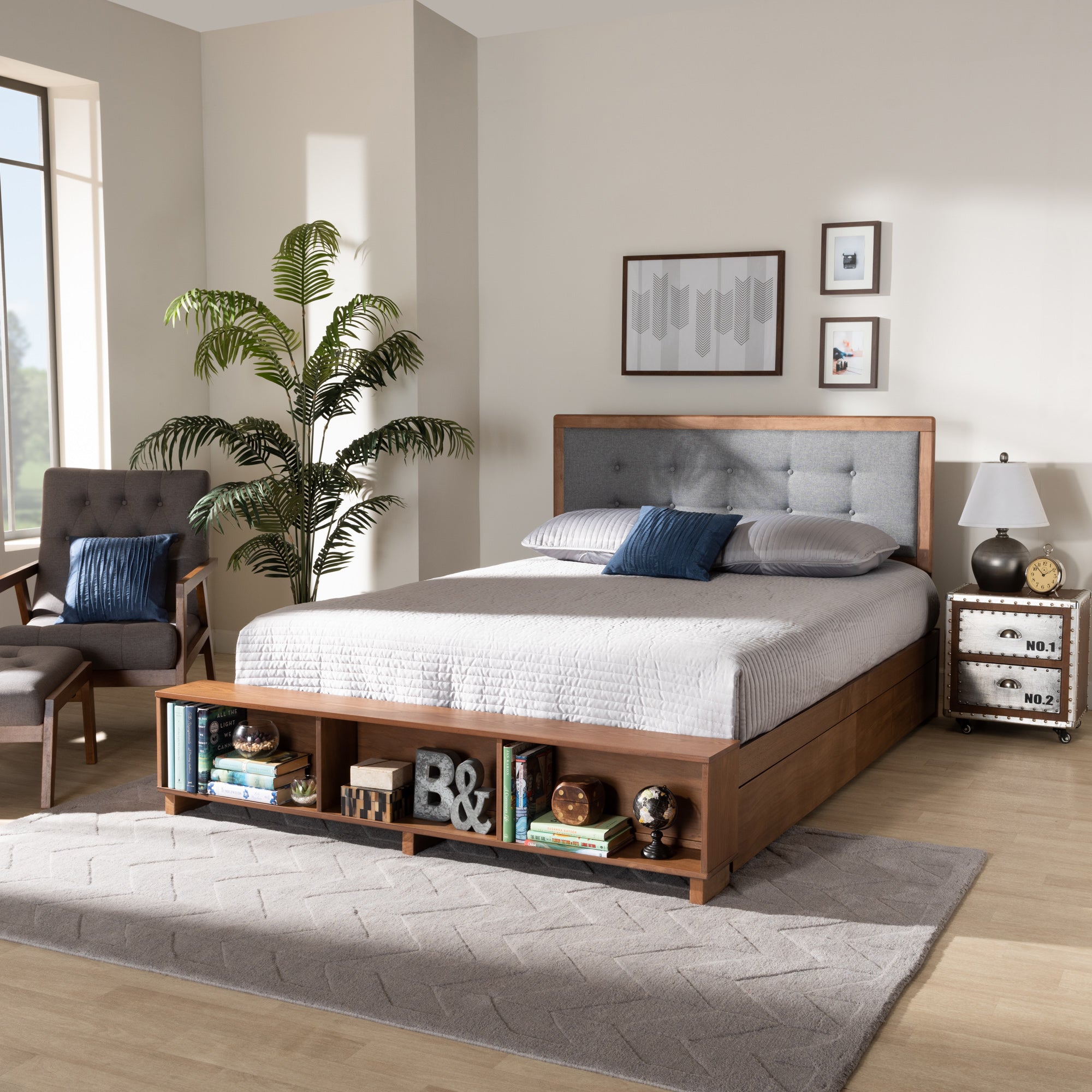 Baxton Studio Cosma Modern Transitional Ash Walnut Brown Finished Wood 4-Drawer King Size Platform Storage Bed