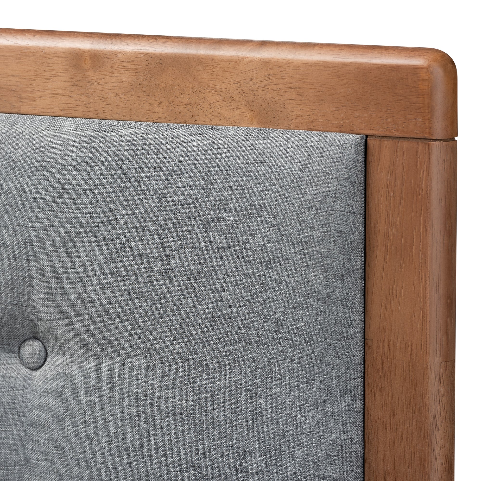 Baxton Studio Sarine Mid-Century Modern Dark Grey Fabric Upholstered Walnut Brown Finished Wood Full Size Headboard