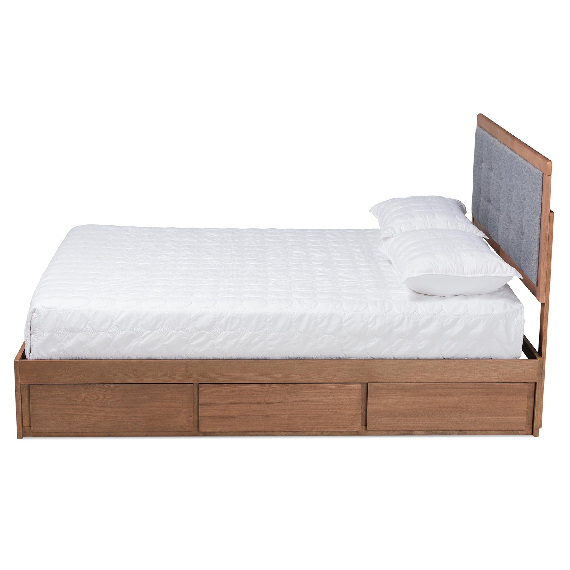 Baxton Studio Lene Modern and Contemporary Transitional Dark Grey Fabric Upholstered and Ash Walnut Brown Finished Wood Full Size 3-Drawer Platform Storage Bed
