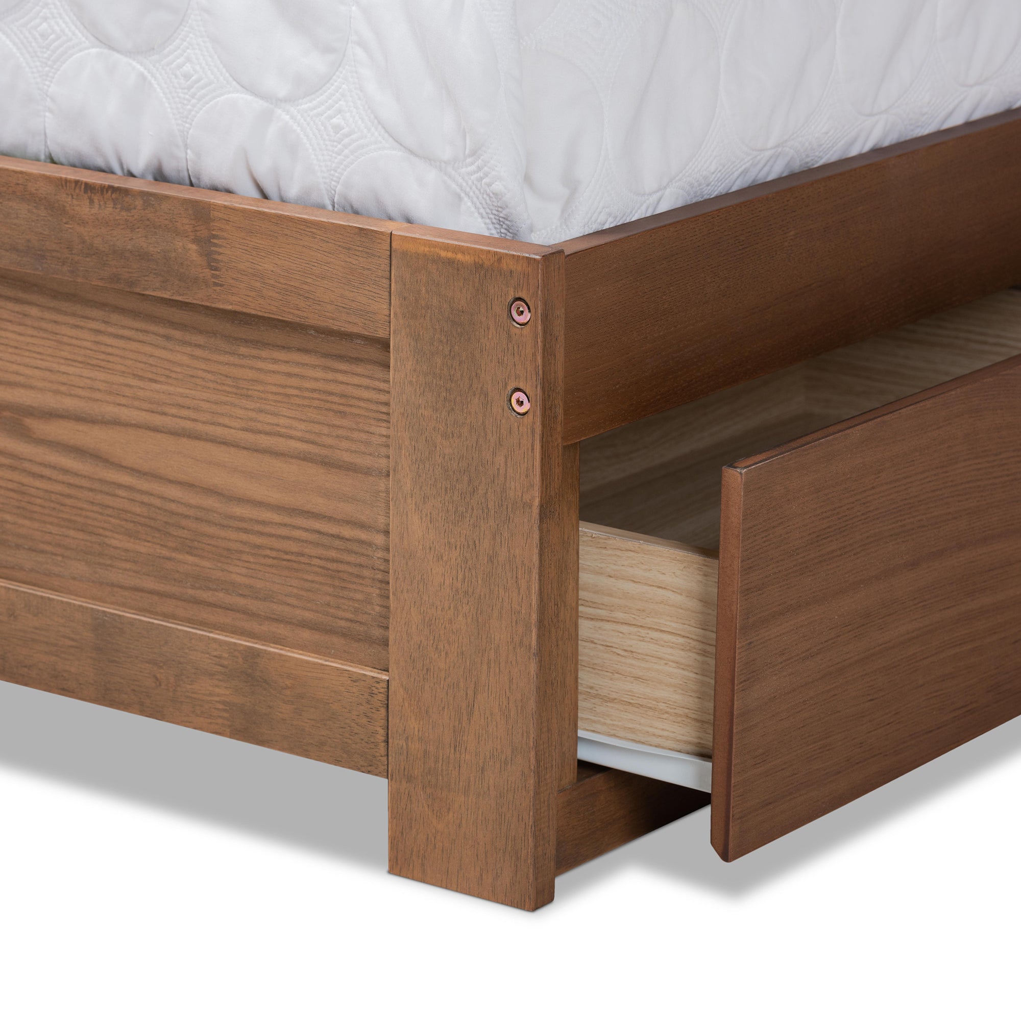 Baxton Studio Lene Modern and Contemporary Transitional Dark Grey Fabric Upholstered and Ash Walnut Brown Finished Wood Queen Size 3-Drawer Platform Storage Bed