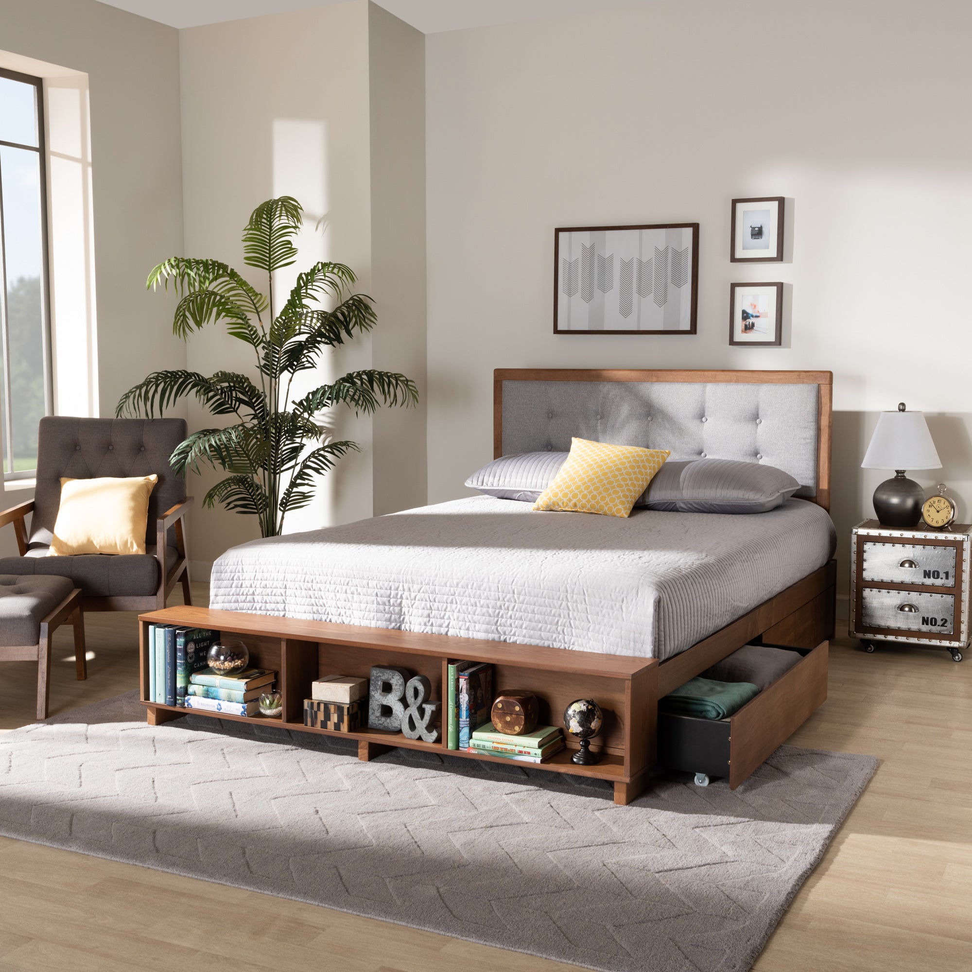 Baxton Studio Cosma Modern Transitional Ash Walnut Brown Finished Wood 4-Drawer King Size Platform Storage Bed