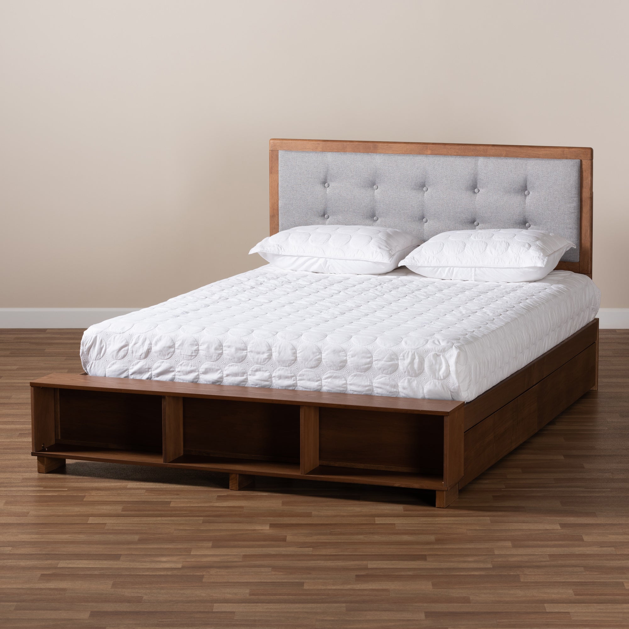 Baxton Studio Cosma Modern Transitional Ash Walnut Brown Finished Wood 4-Drawer King Size Platform Storage Bed