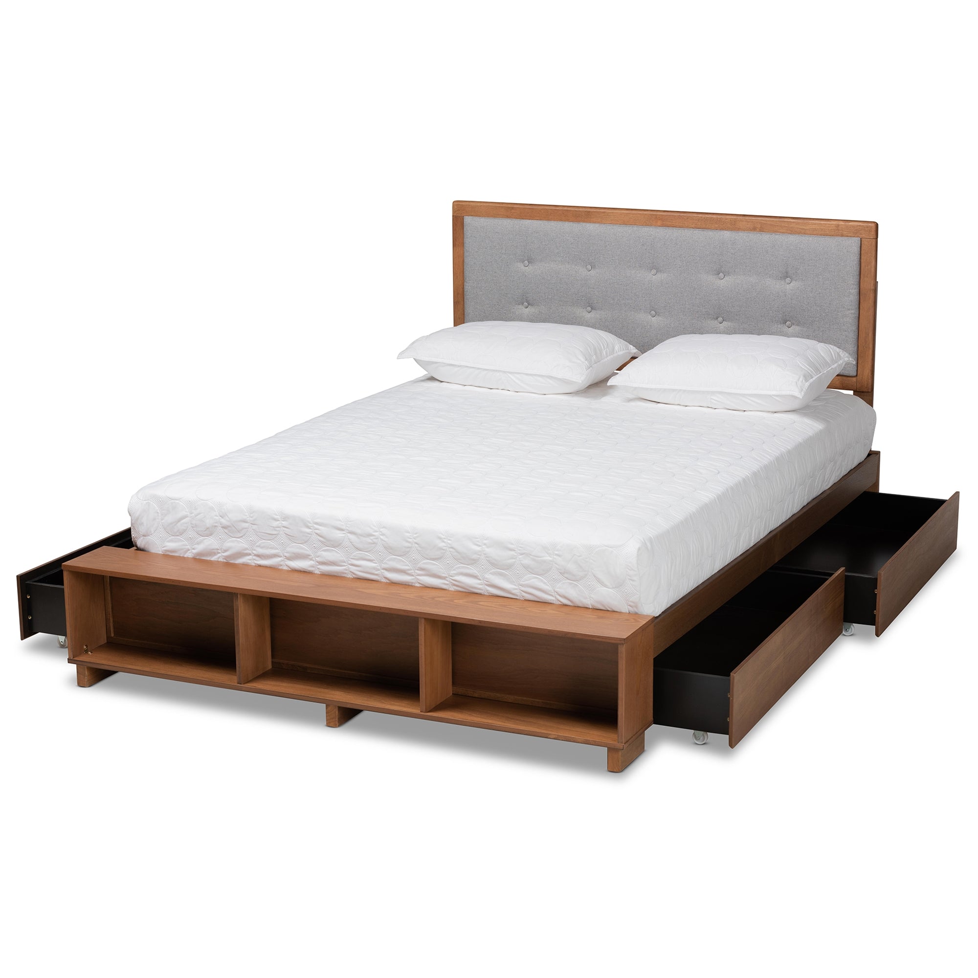 Baxton Studio Cosma Modern Transitional Ash Walnut Brown Finished Wood 4-Drawer Queen Size Platform Storage Bed