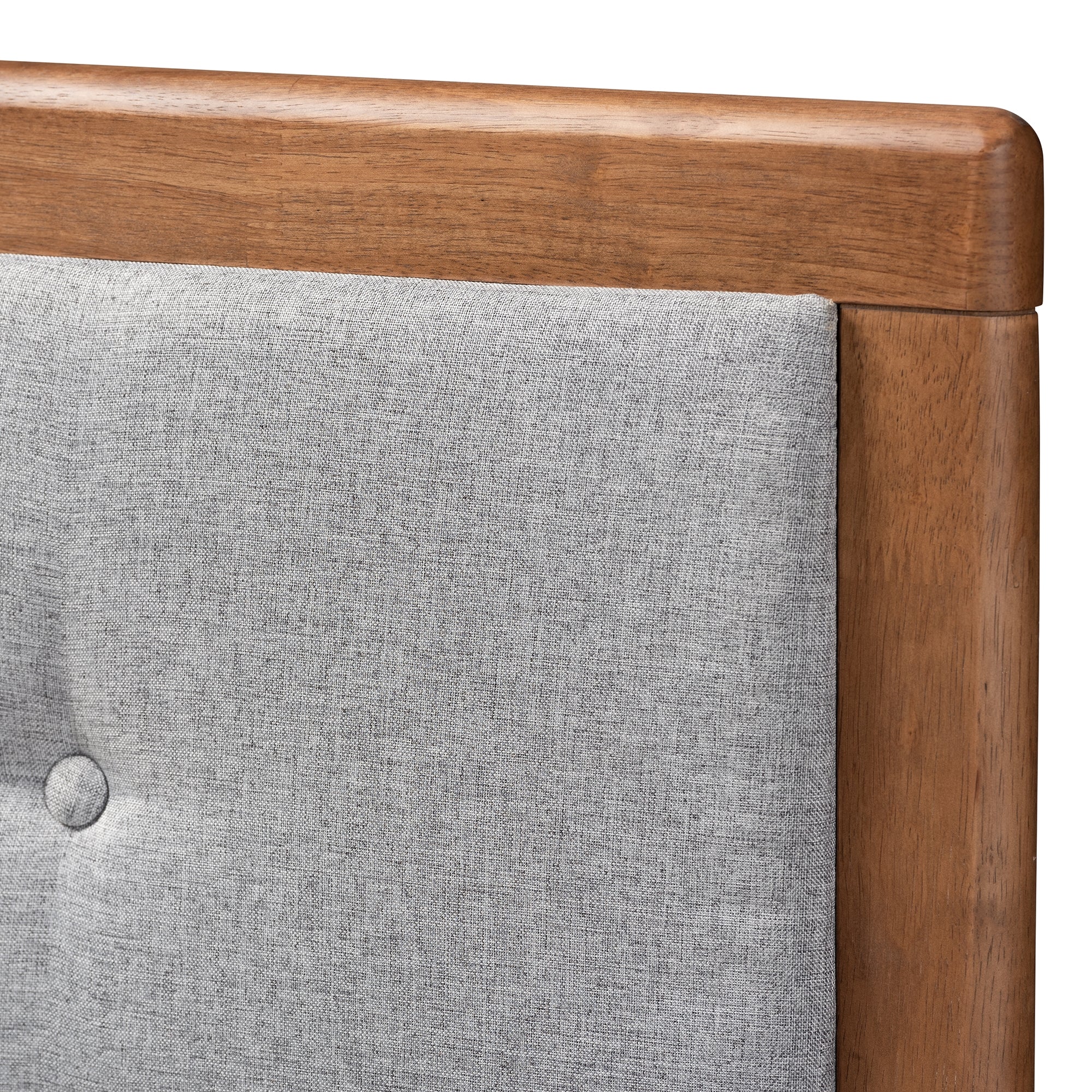 Baxton Studio Sarine Mid-Century Modern Light Grey Fabric Upholstered Walnut Brown Finished Wood Queen Size Headboard