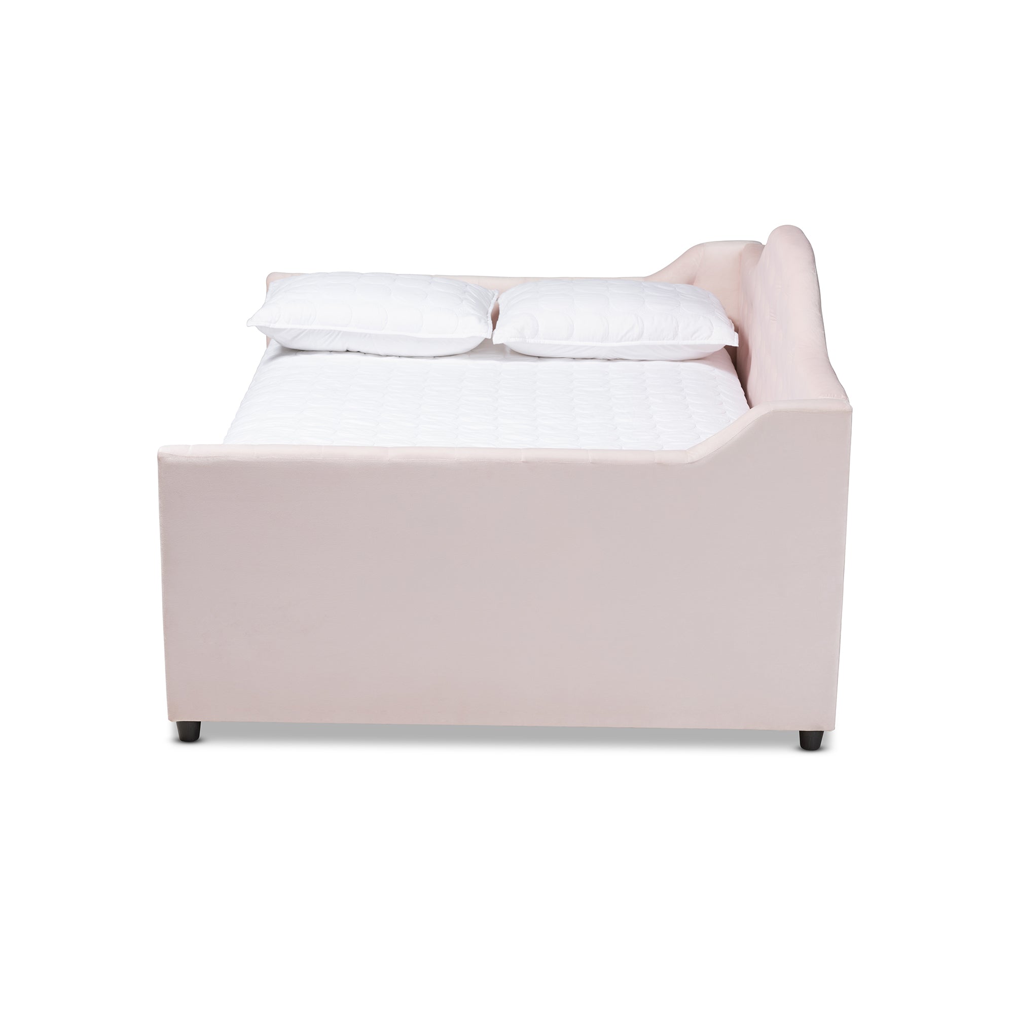 Baxton Studio Perry Modern and Contemporary Light Pink Velvet Fabric Upholstered and Button Tufted Queen Size Daybed