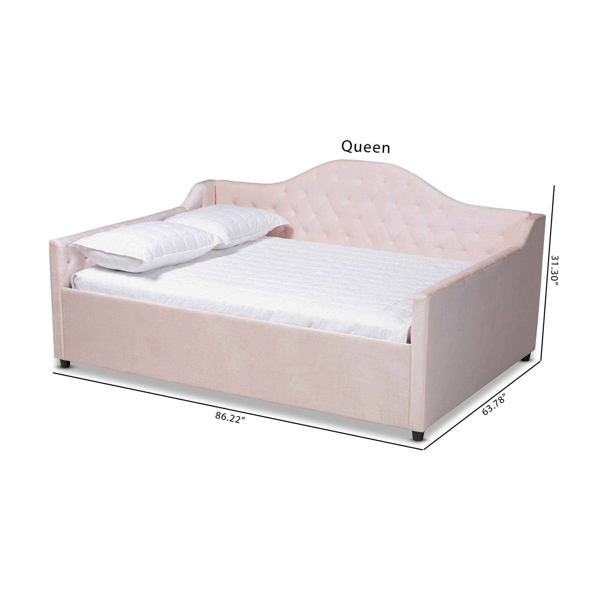 Baxton Studio Perry Modern and Contemporary Light Pink Velvet Fabric Upholstered and Button Tufted Queen Size Daybed